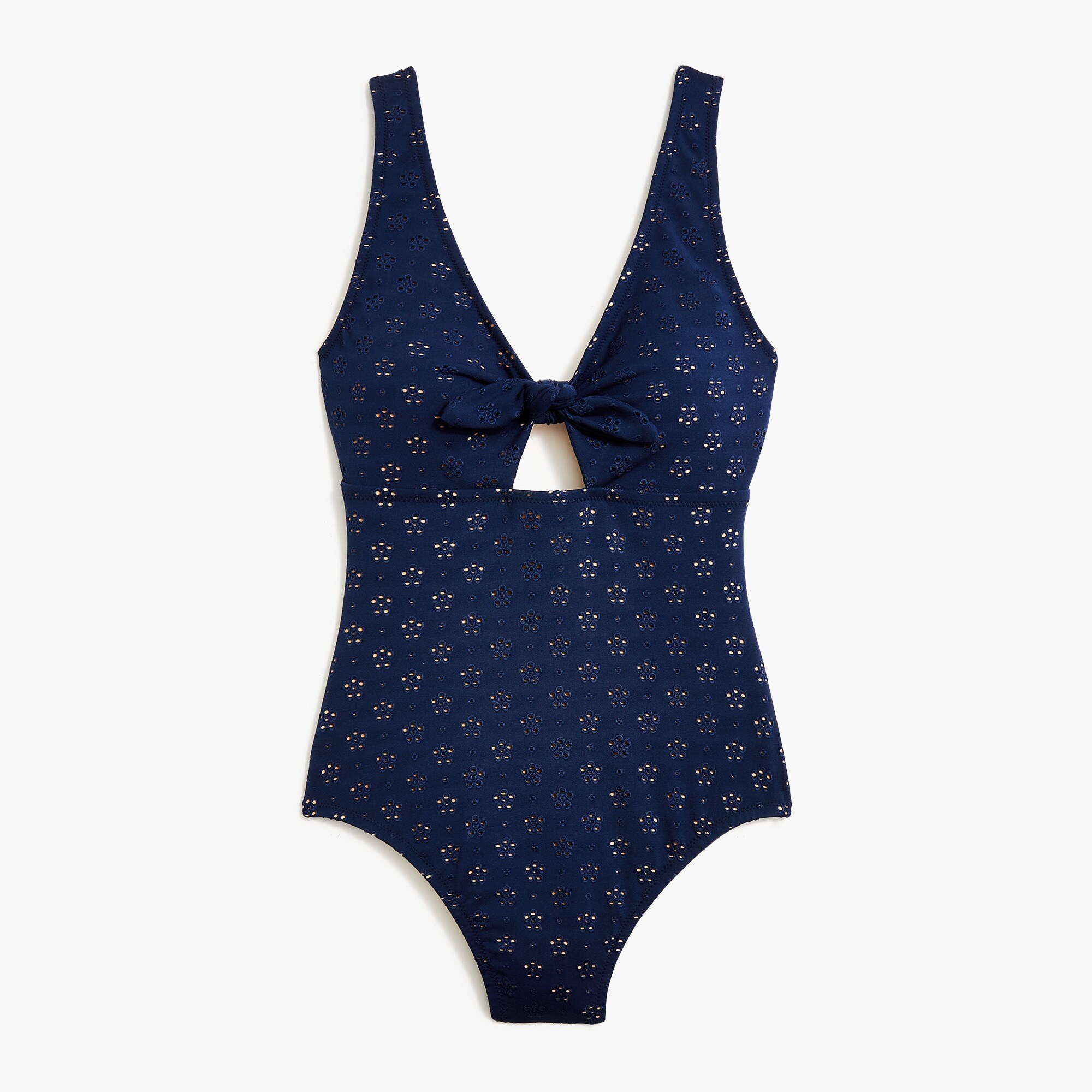 eyelet cutout one-piece swimsuit with bow for women