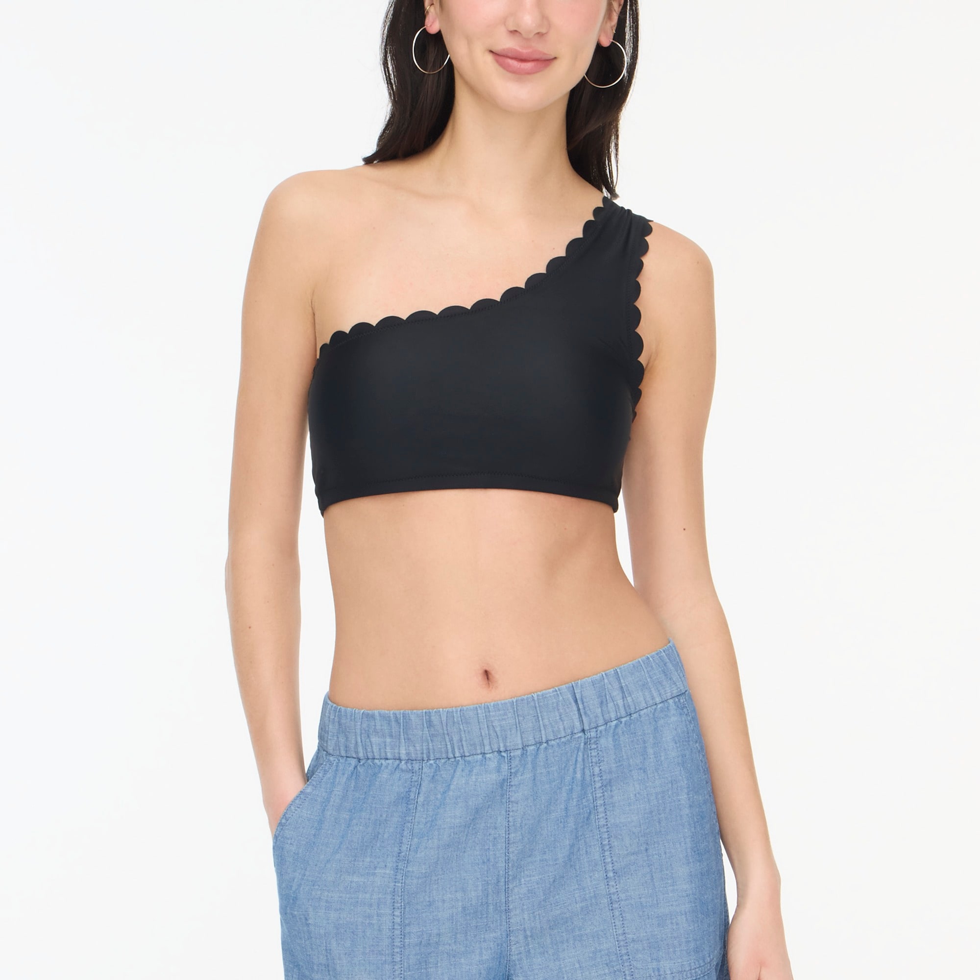 Scalloped one-shoulder bikini top