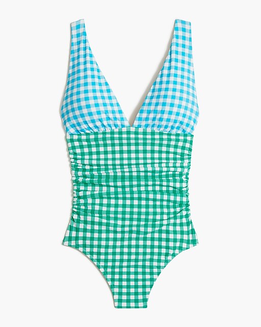  Gingham V-neck one-piece swimsuit