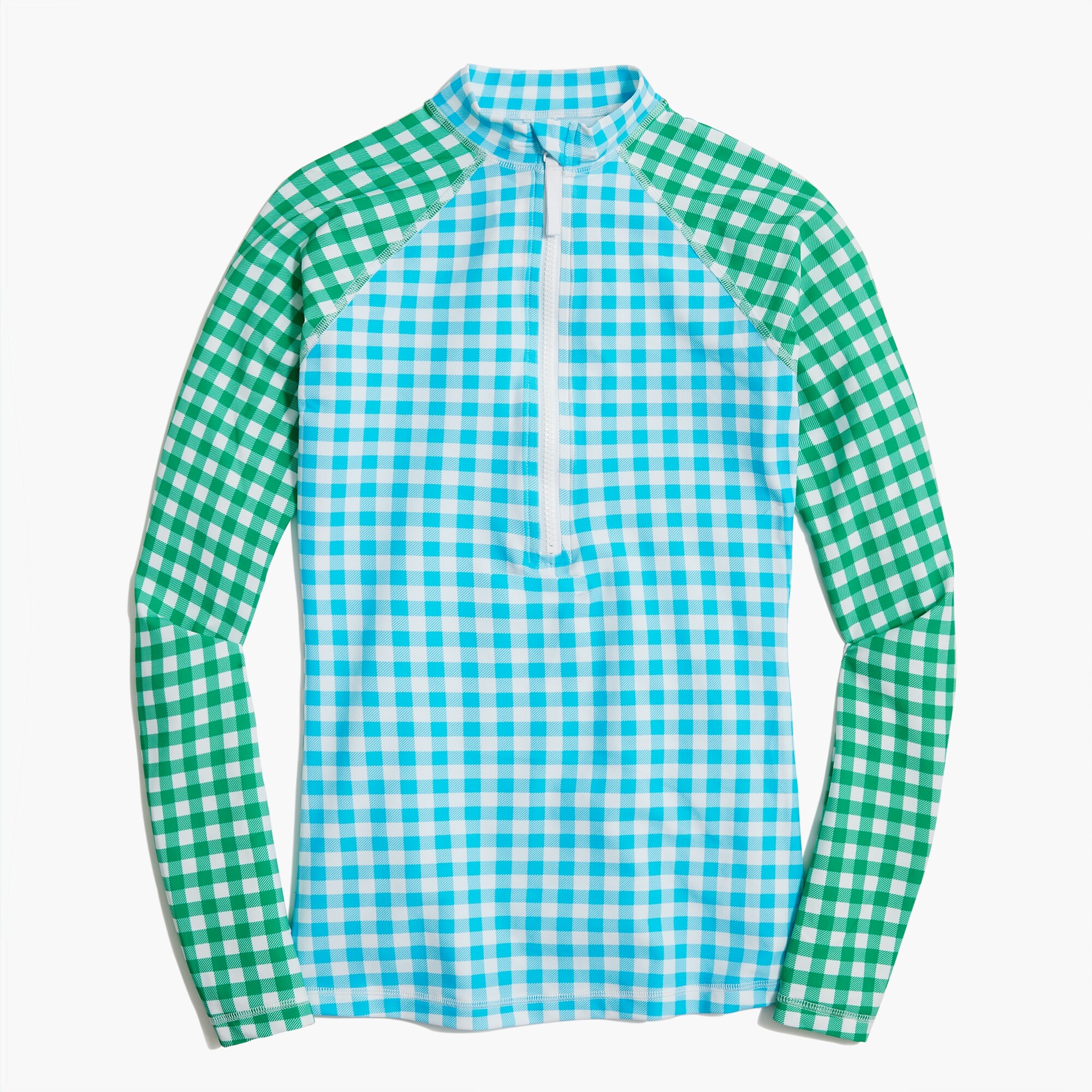 Gingham front-zip rash guard