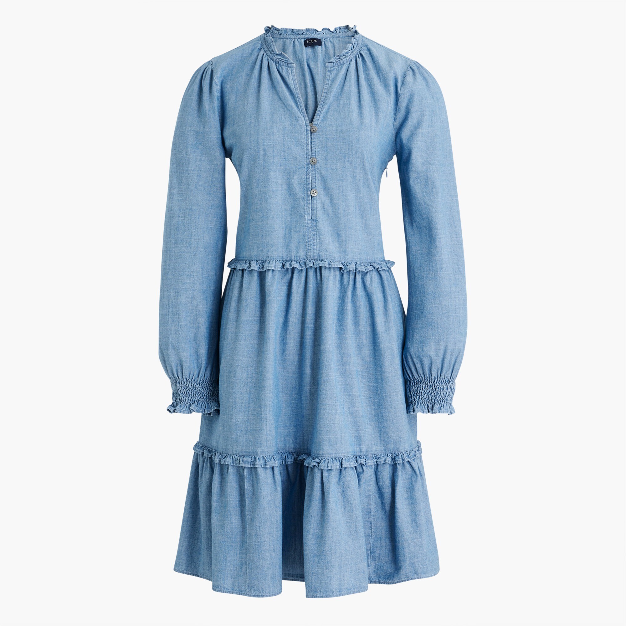 Chambray ruffle mini dress