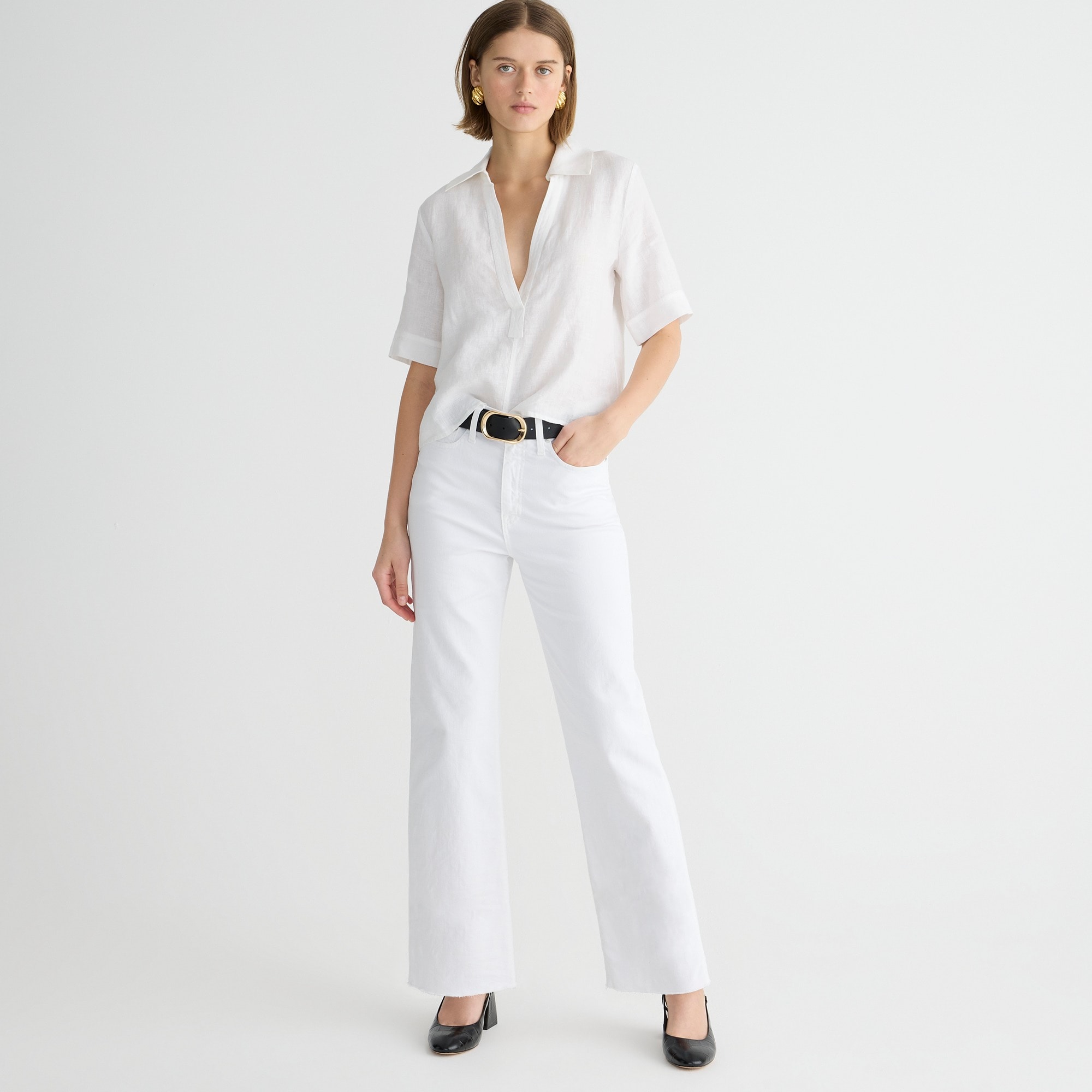 womens Petite slim wide-leg jean in white wash