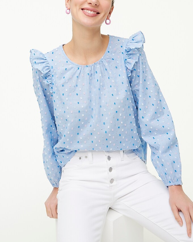 factory: long-sleeve ruffle top for women, right side, view zoomed