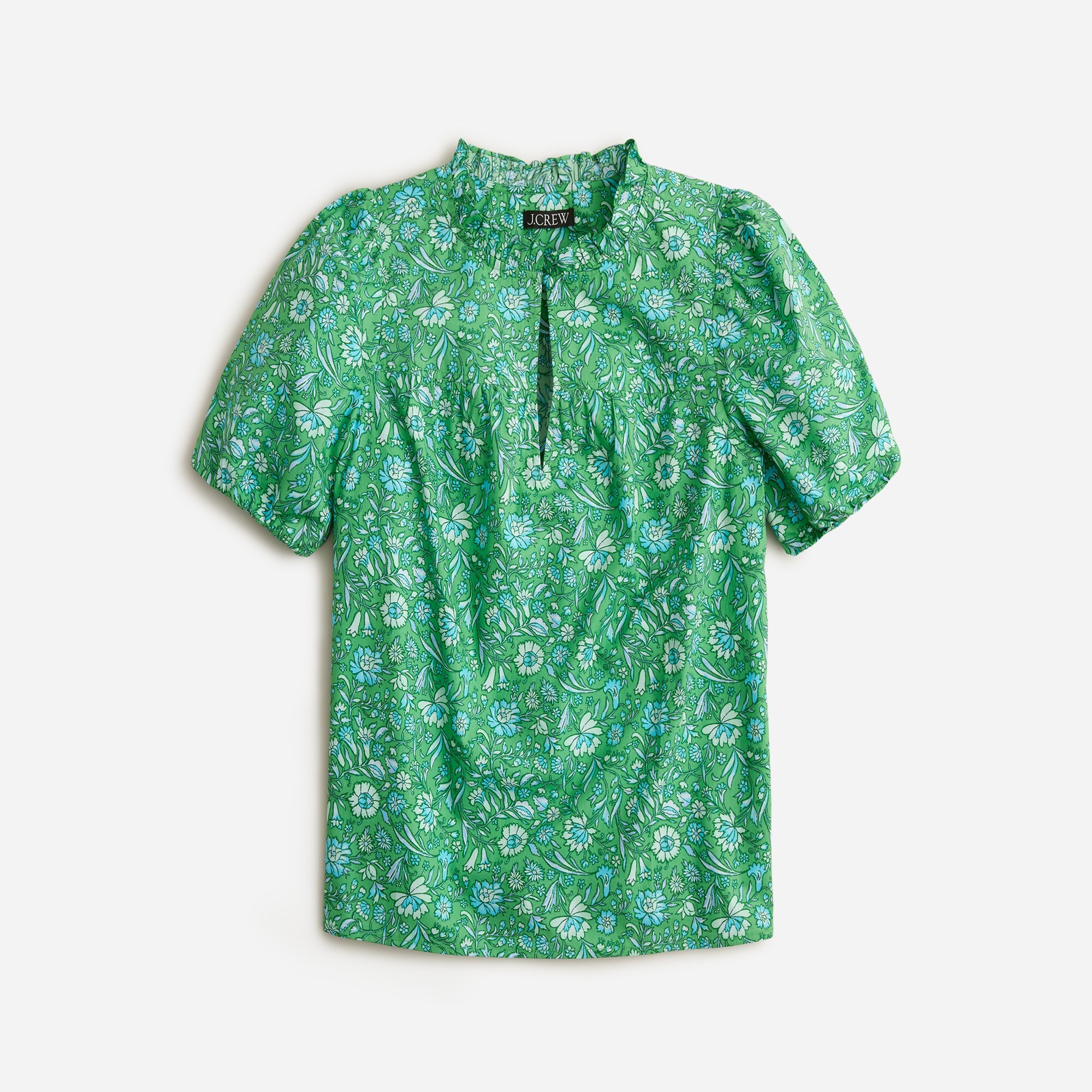 Ruffle-trim short-sleeve top in marigold blooms