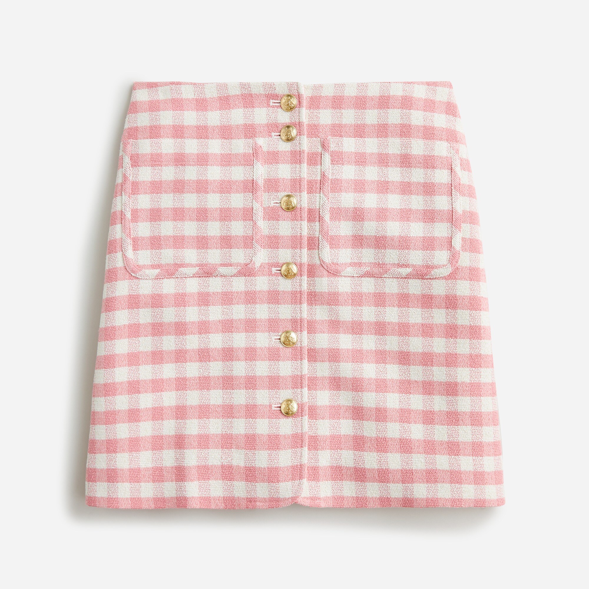 Button-front mini skirt in gingham terry tweed