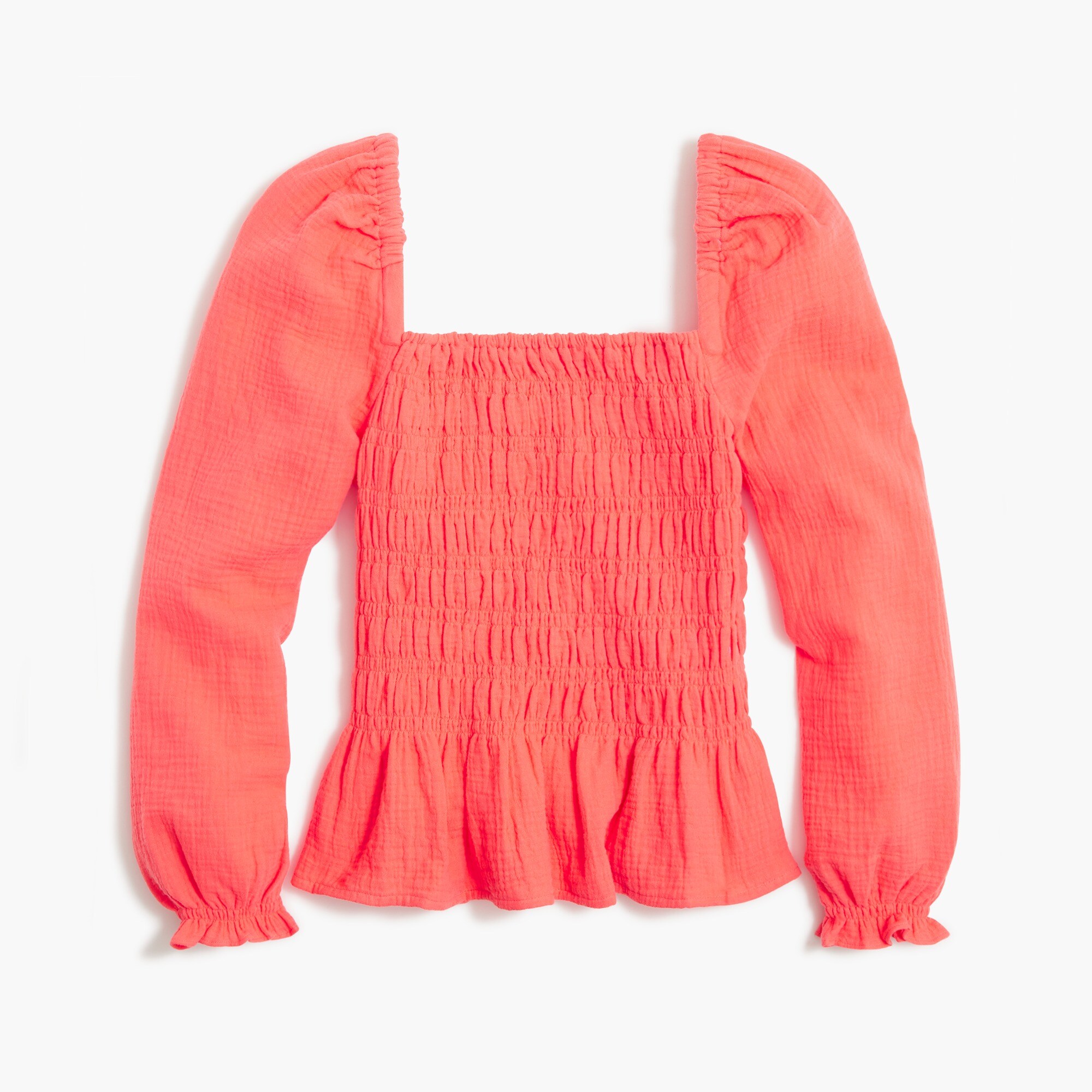 Long-sleeve gauze smocked top