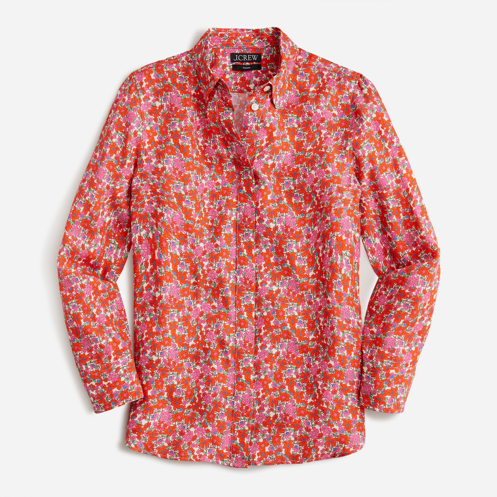 Classic-fit drapey cupro shirt in pink floral