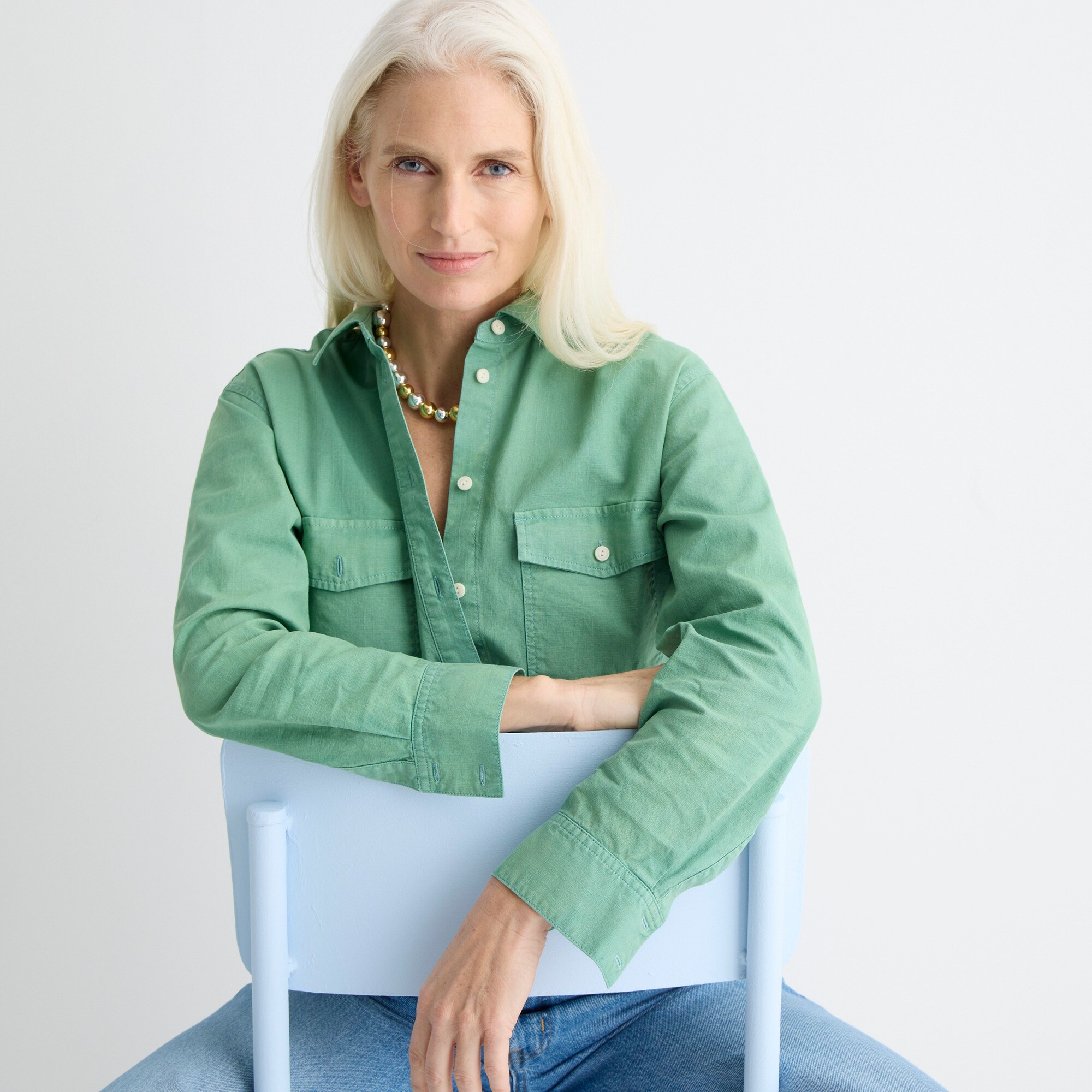 Garment-dyed chambray shirt