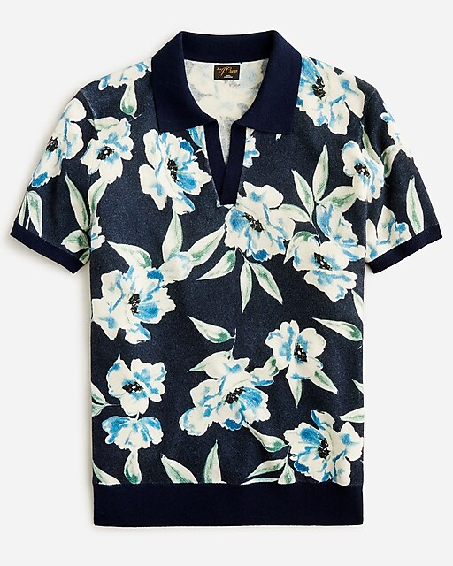 mens Cashmere short-sleeve johnny-collar sweater-polo in floral print