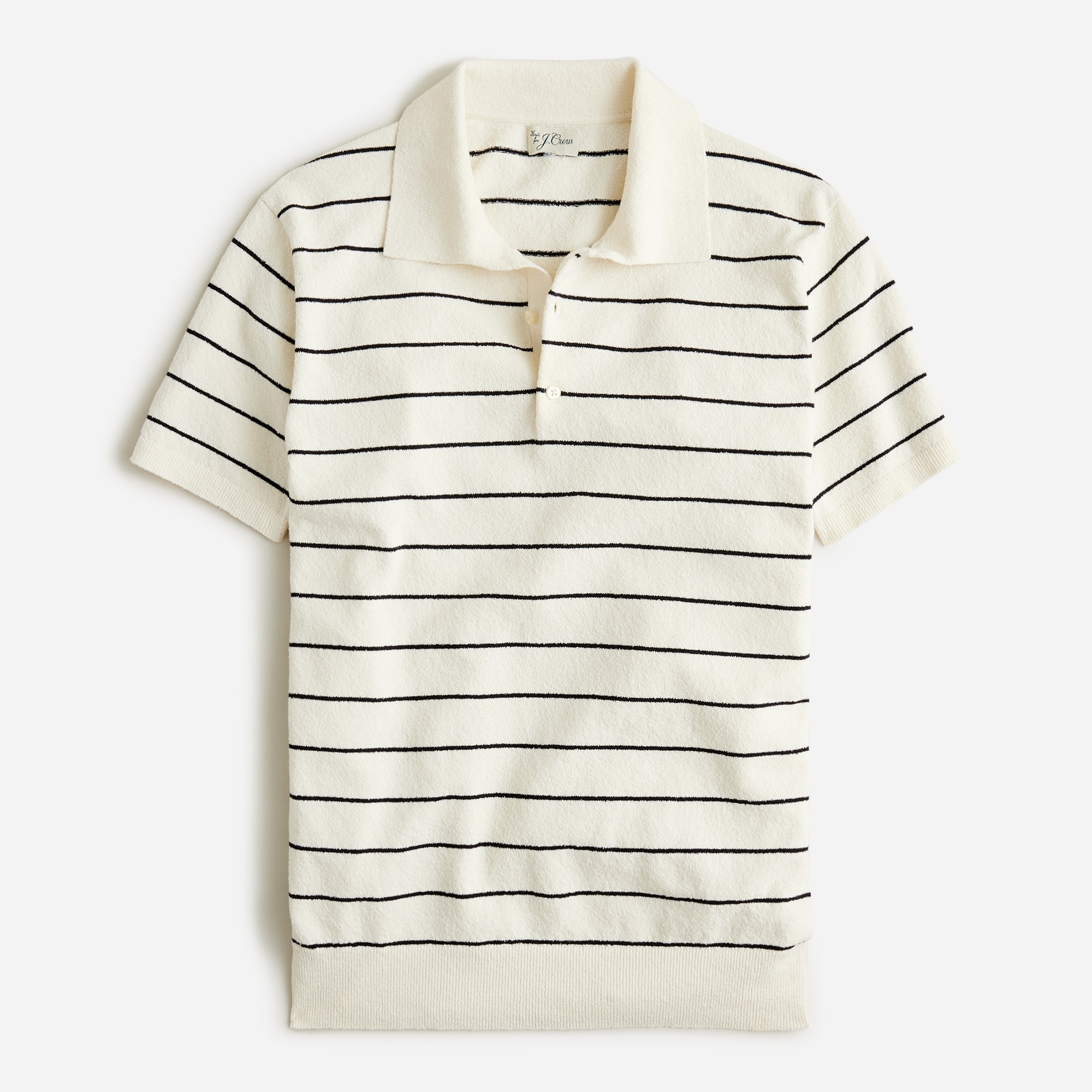 Organic Cotton-blend Bouclé Short-sleeve Sweater-polo In Stripe