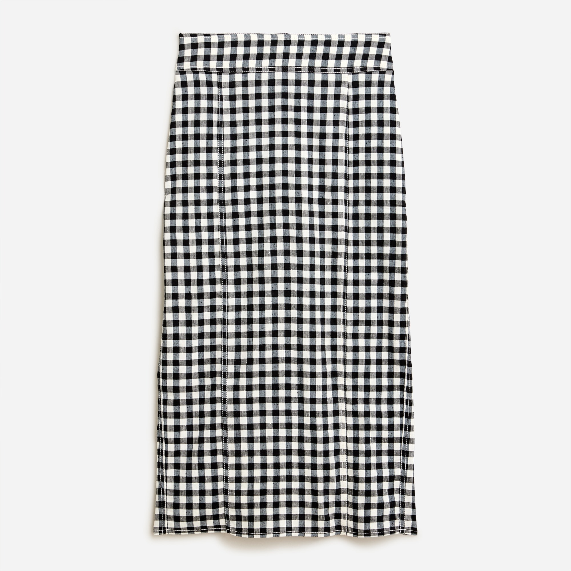 Midi pencil skirt in gingham stretch linen-viscose blend
