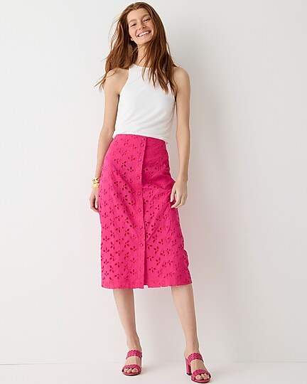 womens Button-front cotton eyelet pencil skirt