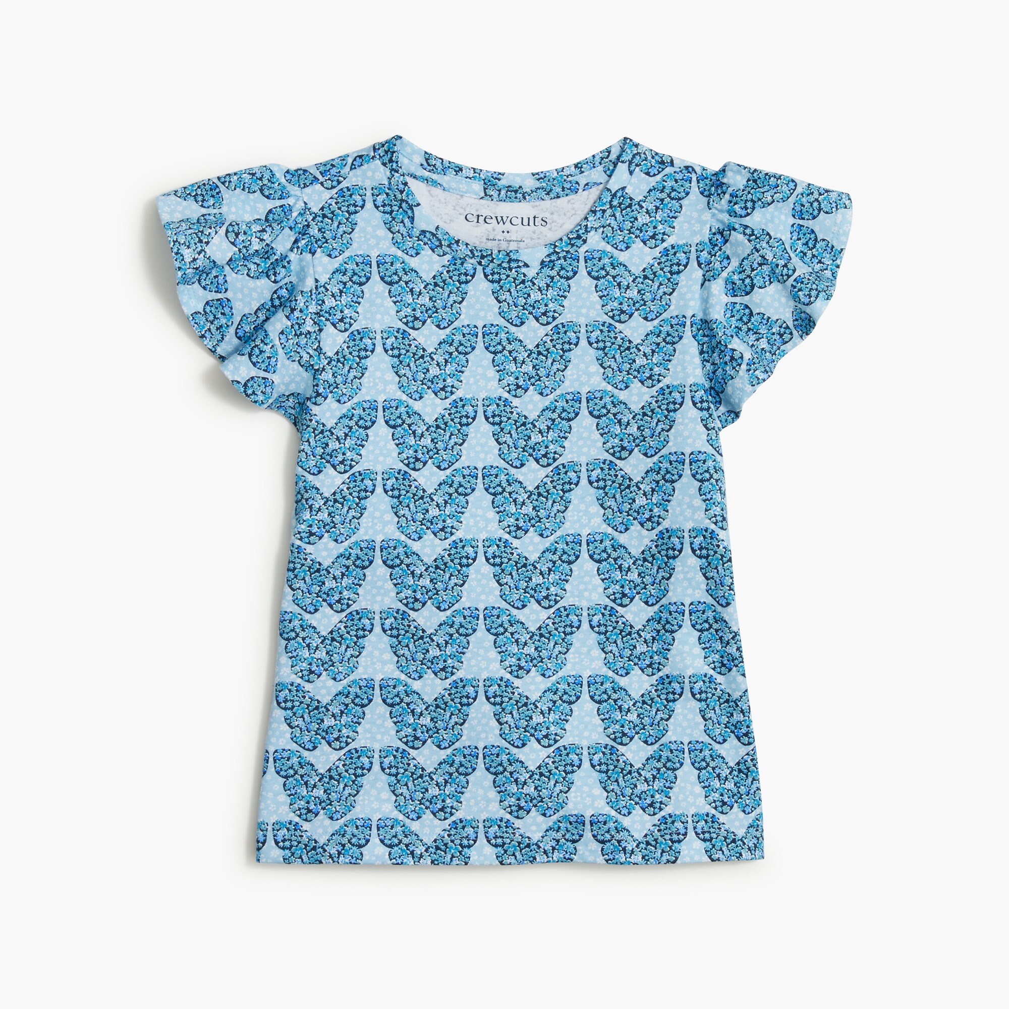 Girls' butterfly ruffle-sleeve top