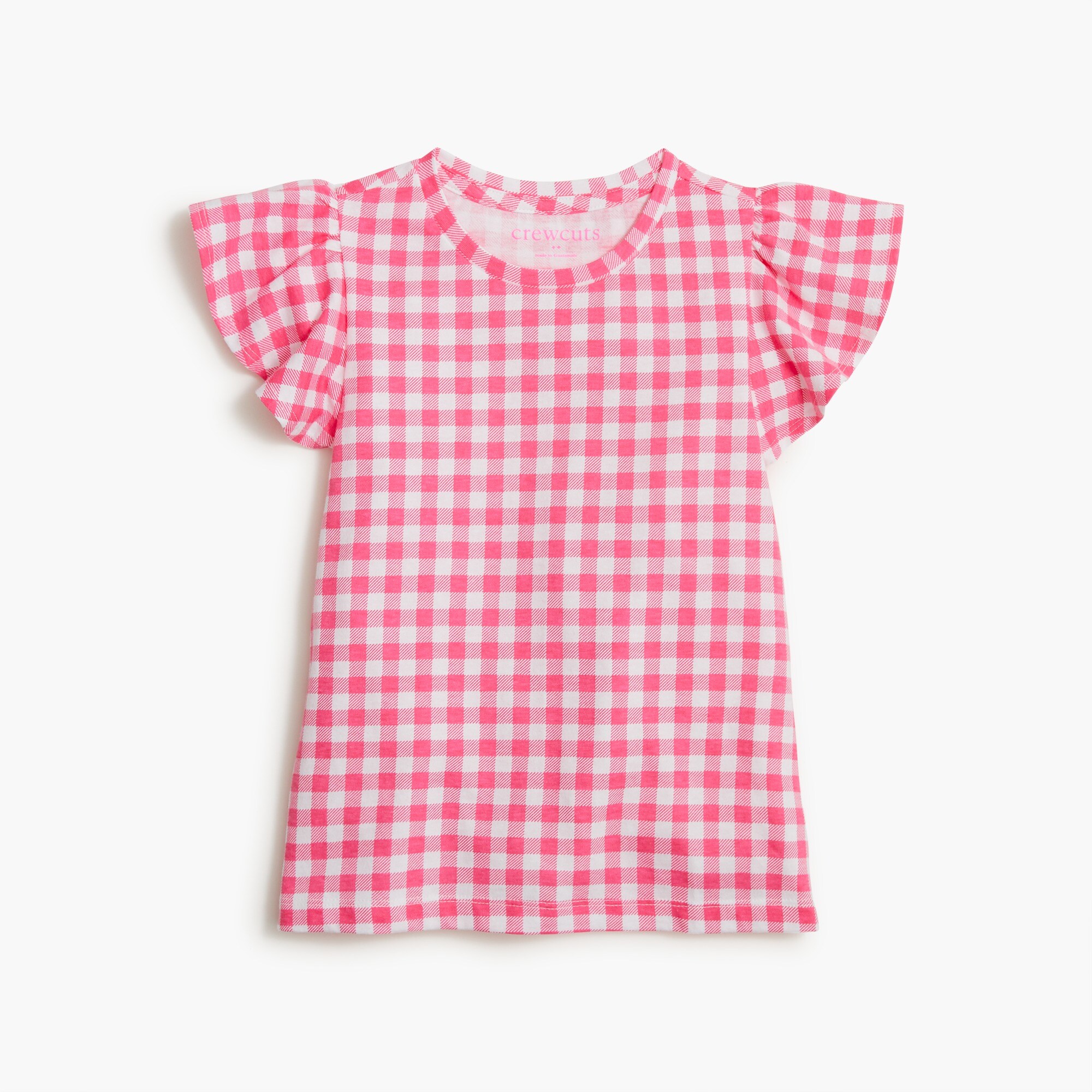 Girls' gingham ruffle-sleeve tee
