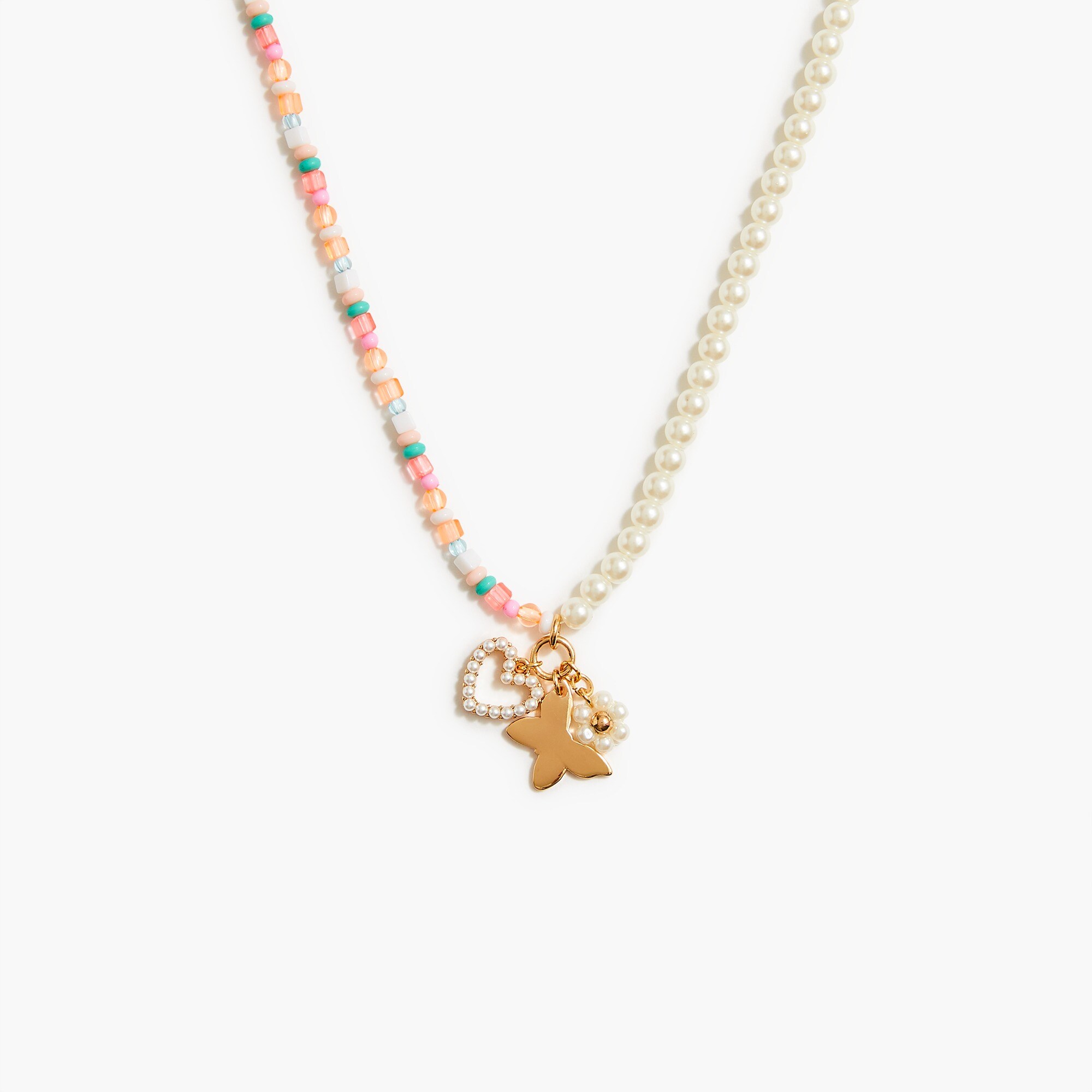 Girls' multicolor bead and pearl charm necklace
