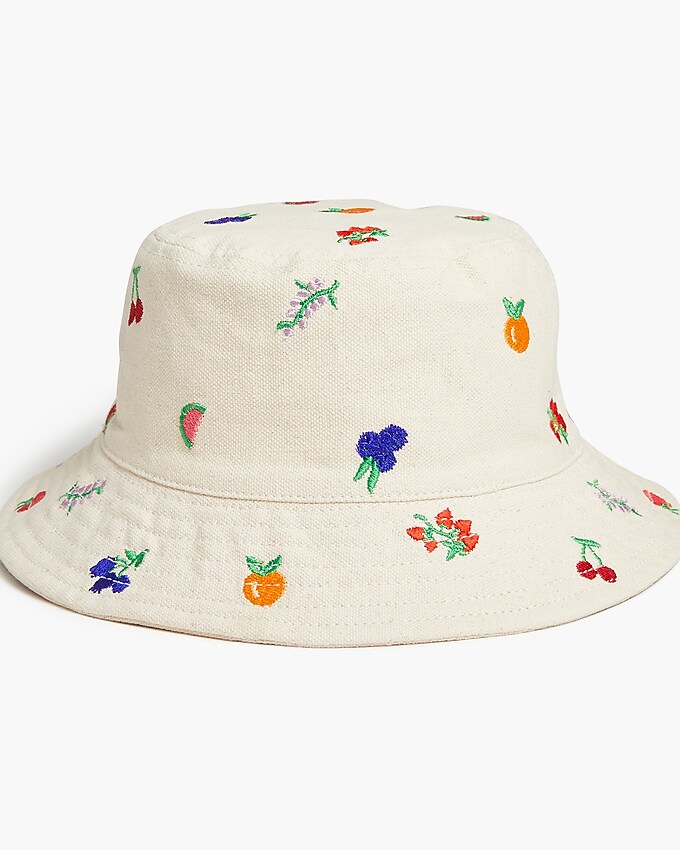 factory: girls&apos; embroidered bucket hat for girls, right side, view zoomed
