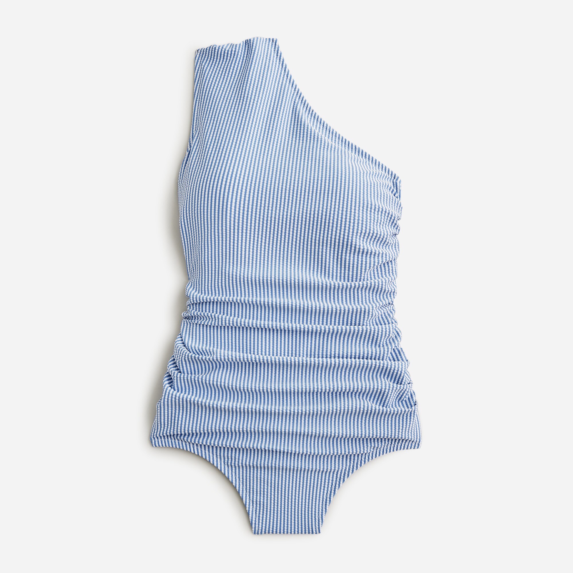  Ruched one-shoulder one-piece swimsuit in seersucker stripe