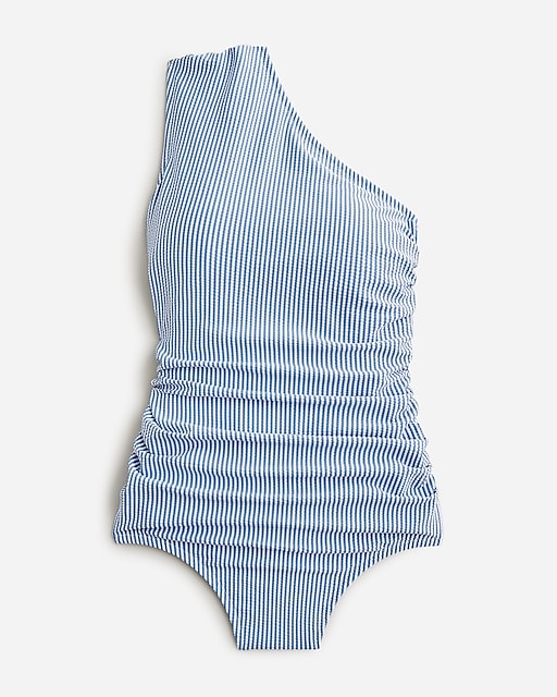  Ruched one-shoulder one-piece swimsuit in seersucker stripe
