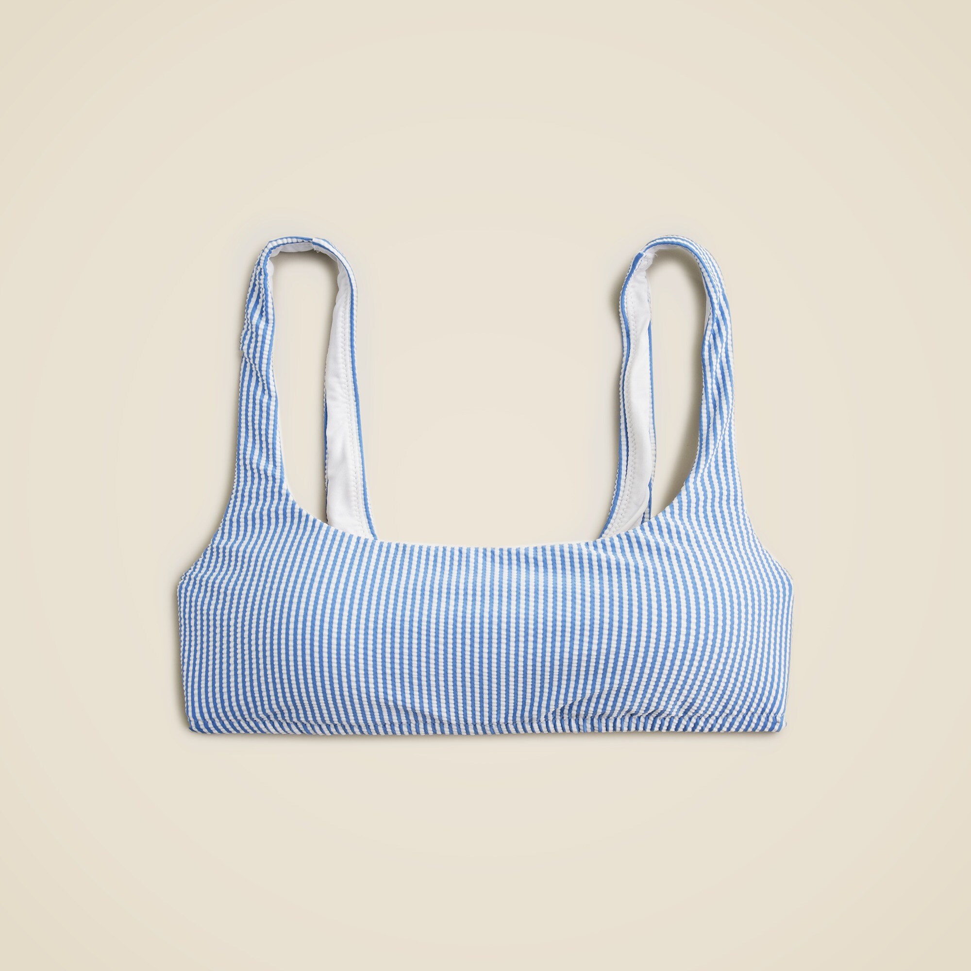 Squareneck bikini top in seersucker stripe