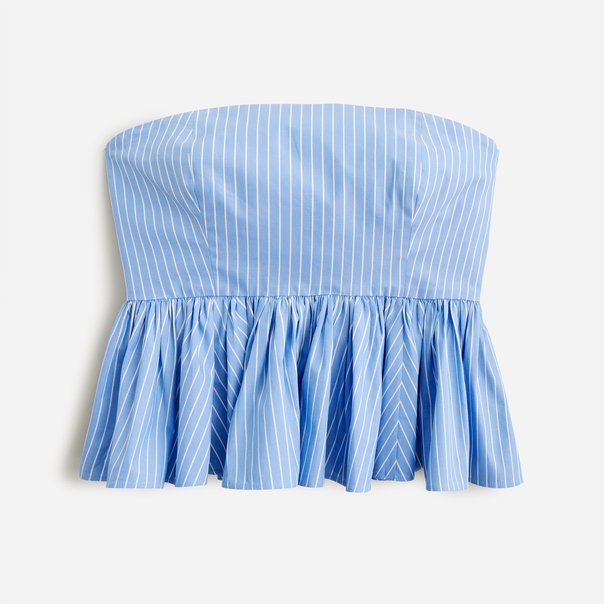 J.Crew Strapless Peplum Top In Stretch Cotton Poplin blend Stripe For Women