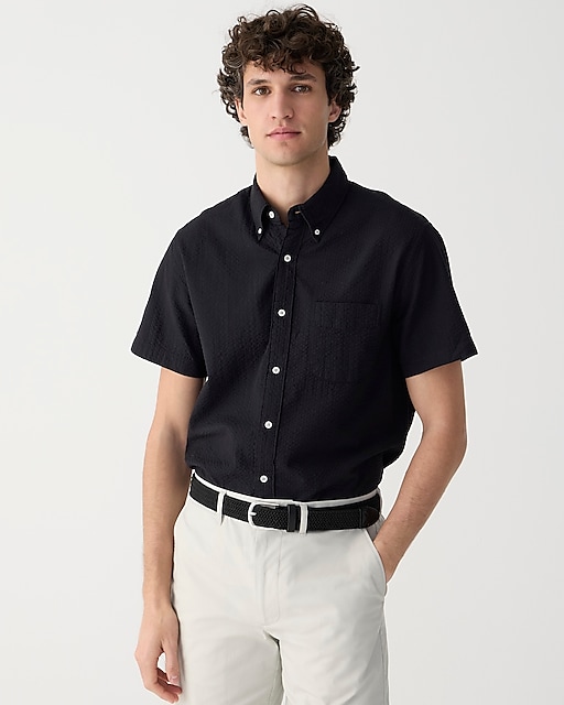 mens Slim short-sleeve garment-dyed seersucker shirt
