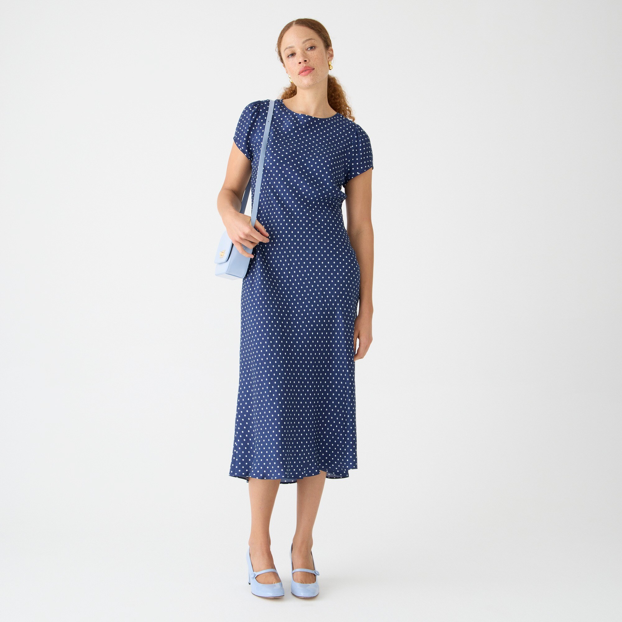 J.Crew Shortsleeve Cuproblend Slip Dress In Becklow Dot For