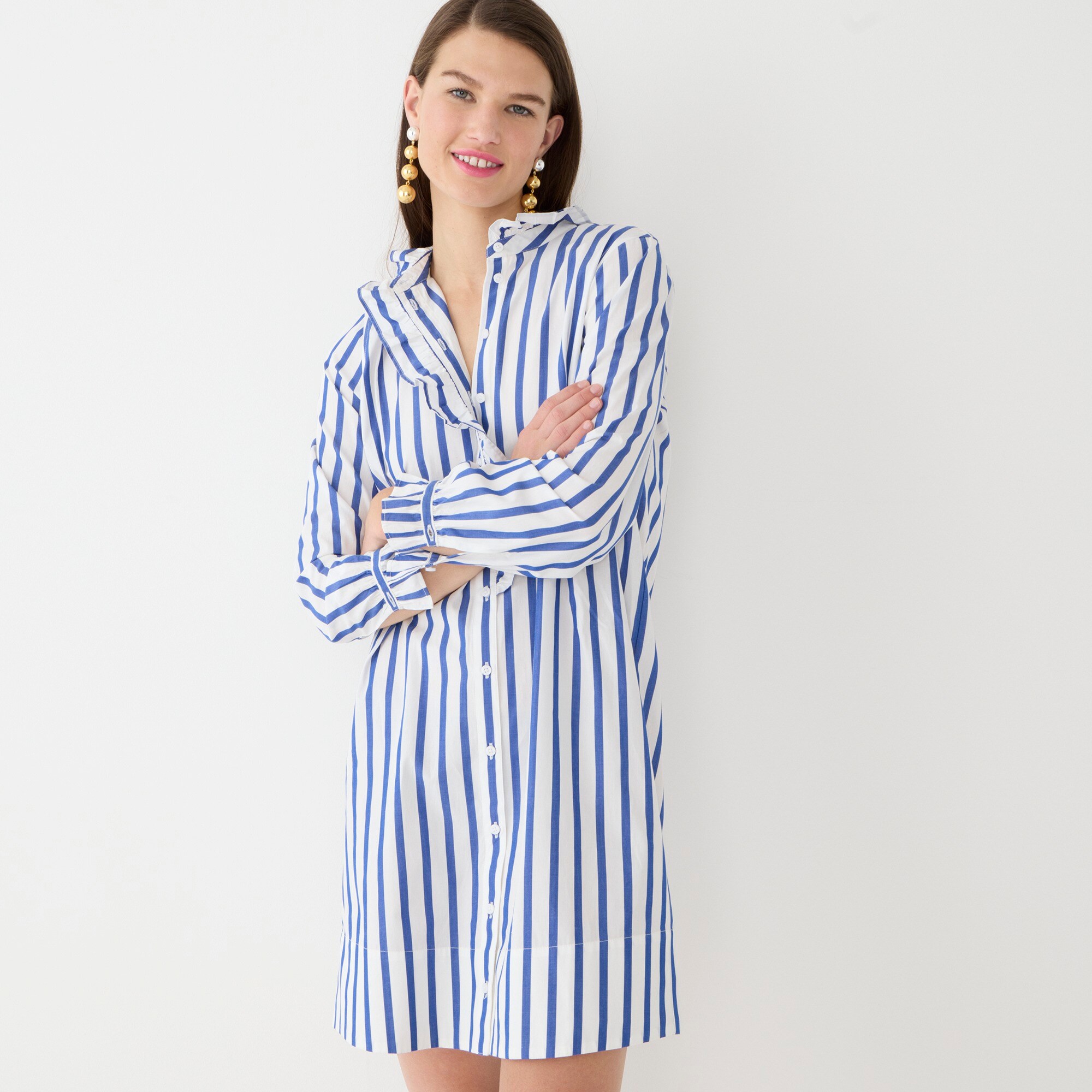 J.Crew: Cottage Shirtdress In Striped Cotton Poplin For Women
