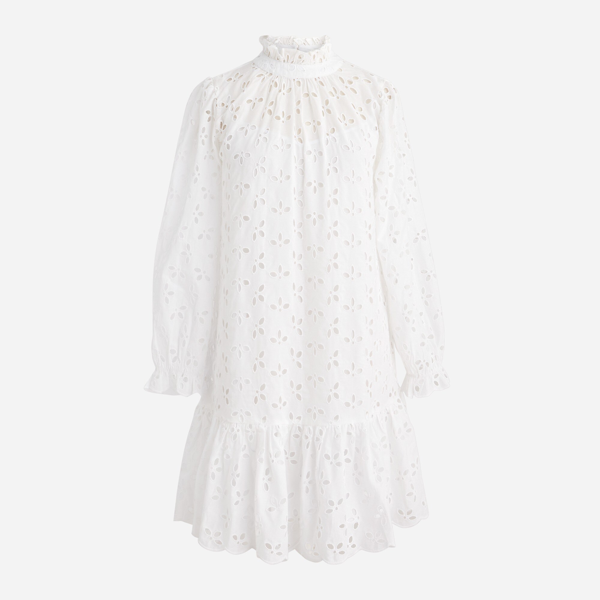 Ruffleneck mini dress in eyelet