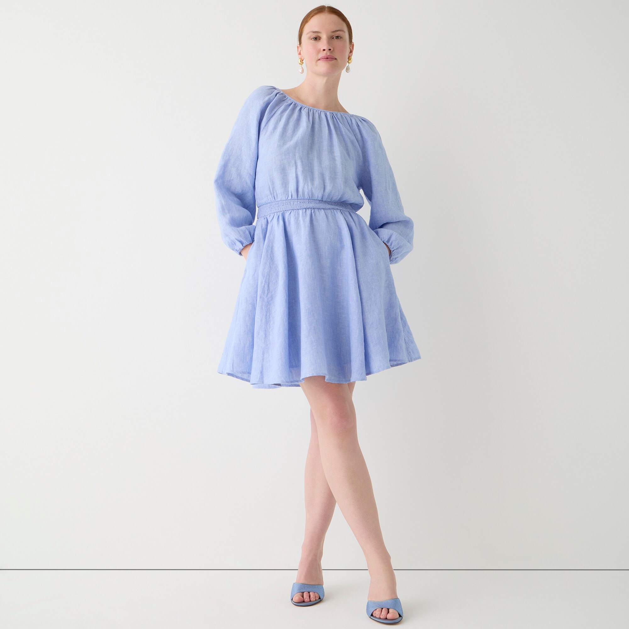 womens Palermo smocked-waist mini dress in linen
