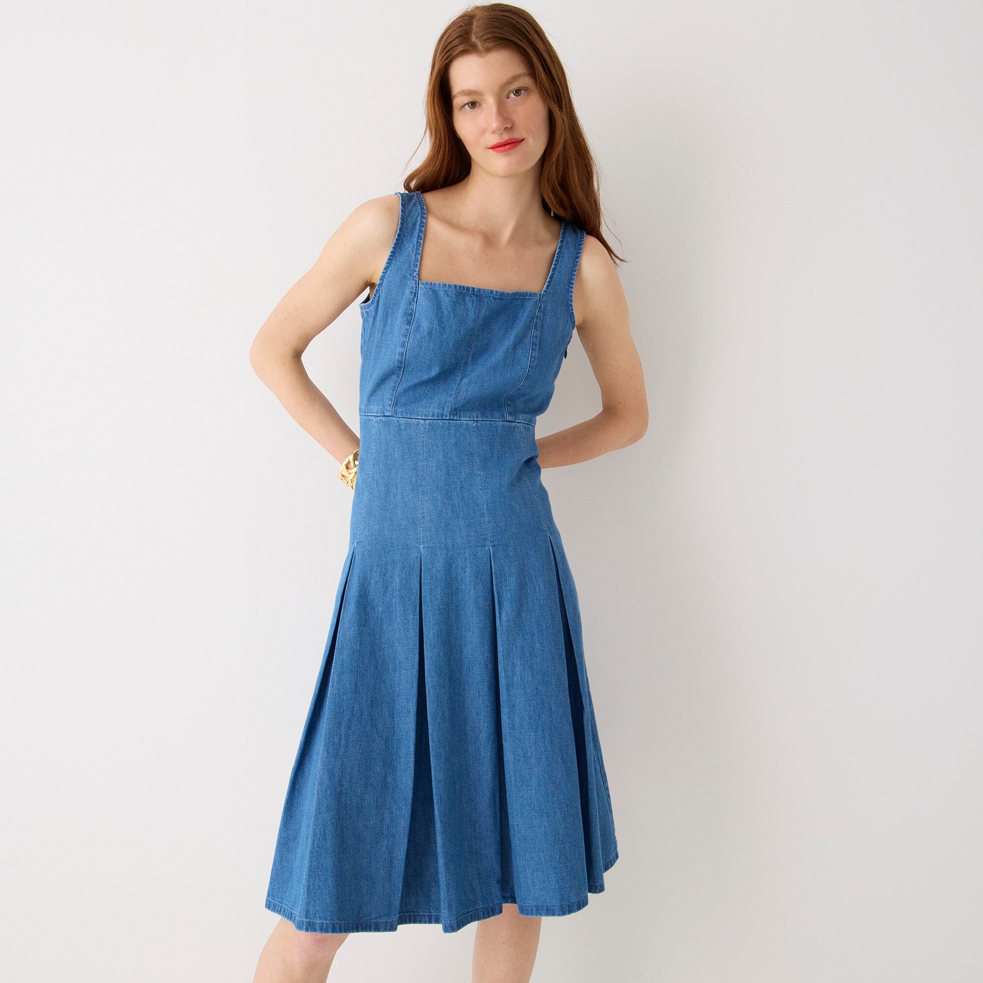  Pleated chambray dress