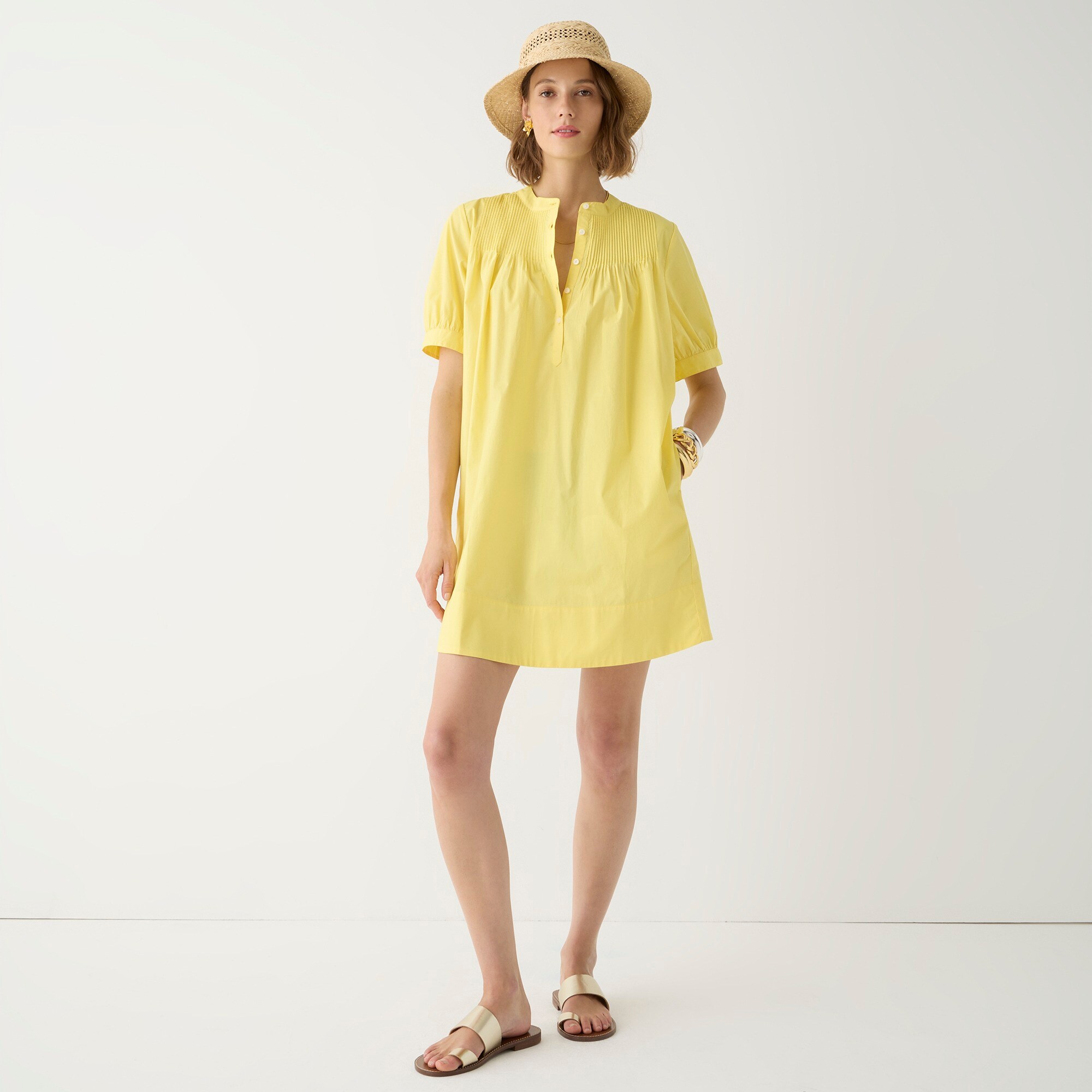womens Short-sleeve mini shirtdress in cotton poplin