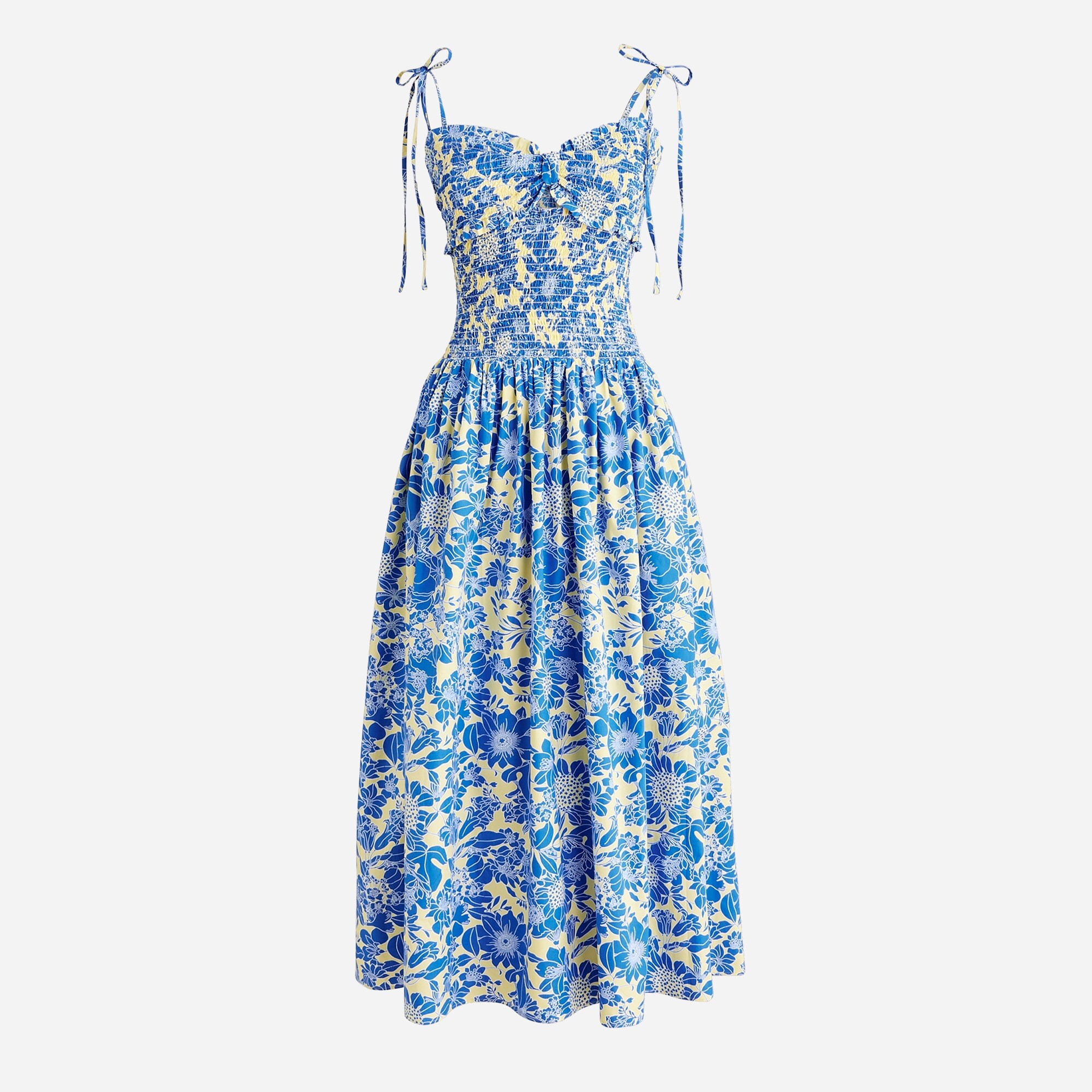 j crew smocked linen dress J.Crew Smocked Midi Dress In Linen Blue