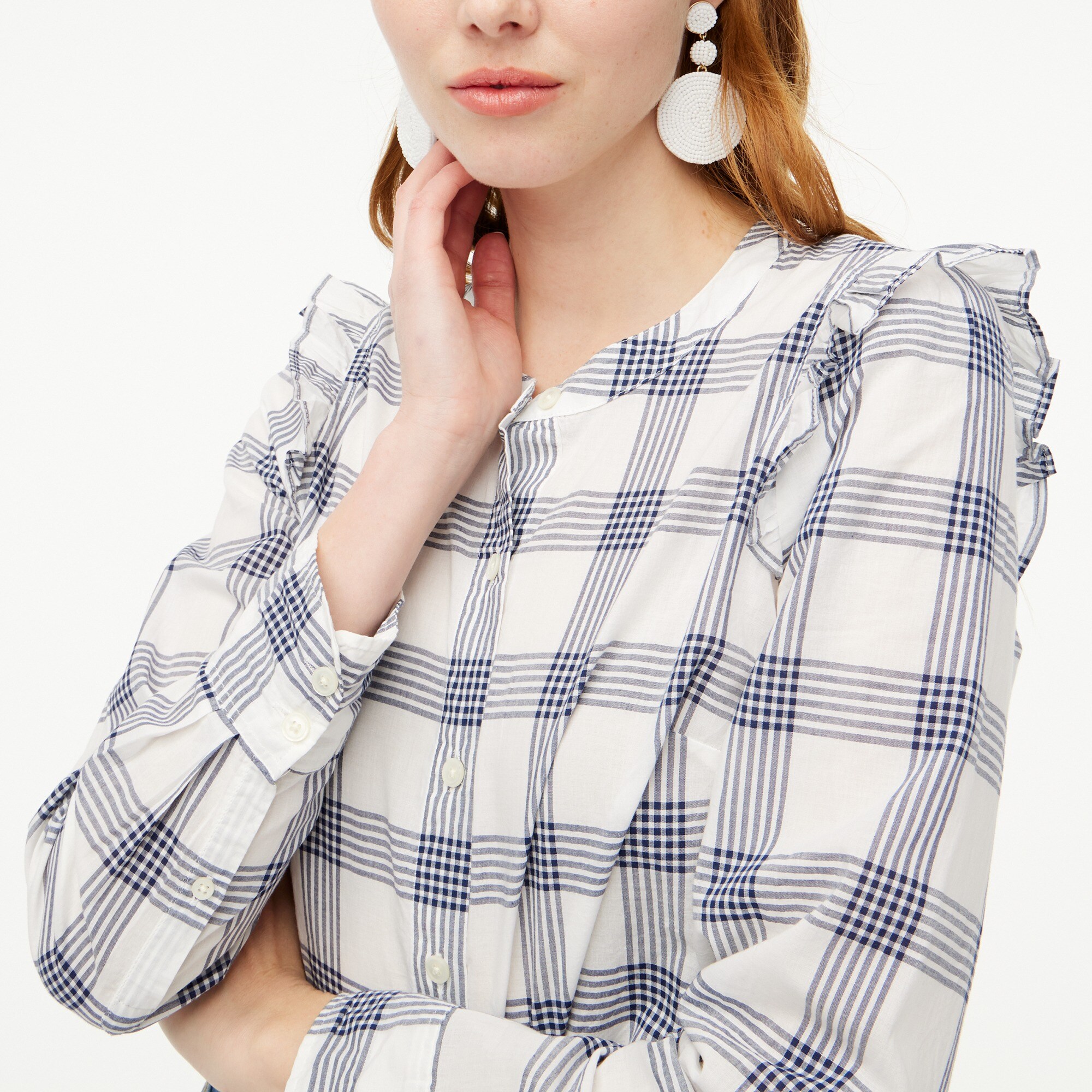 Ruffle button-up shirt in signature fit