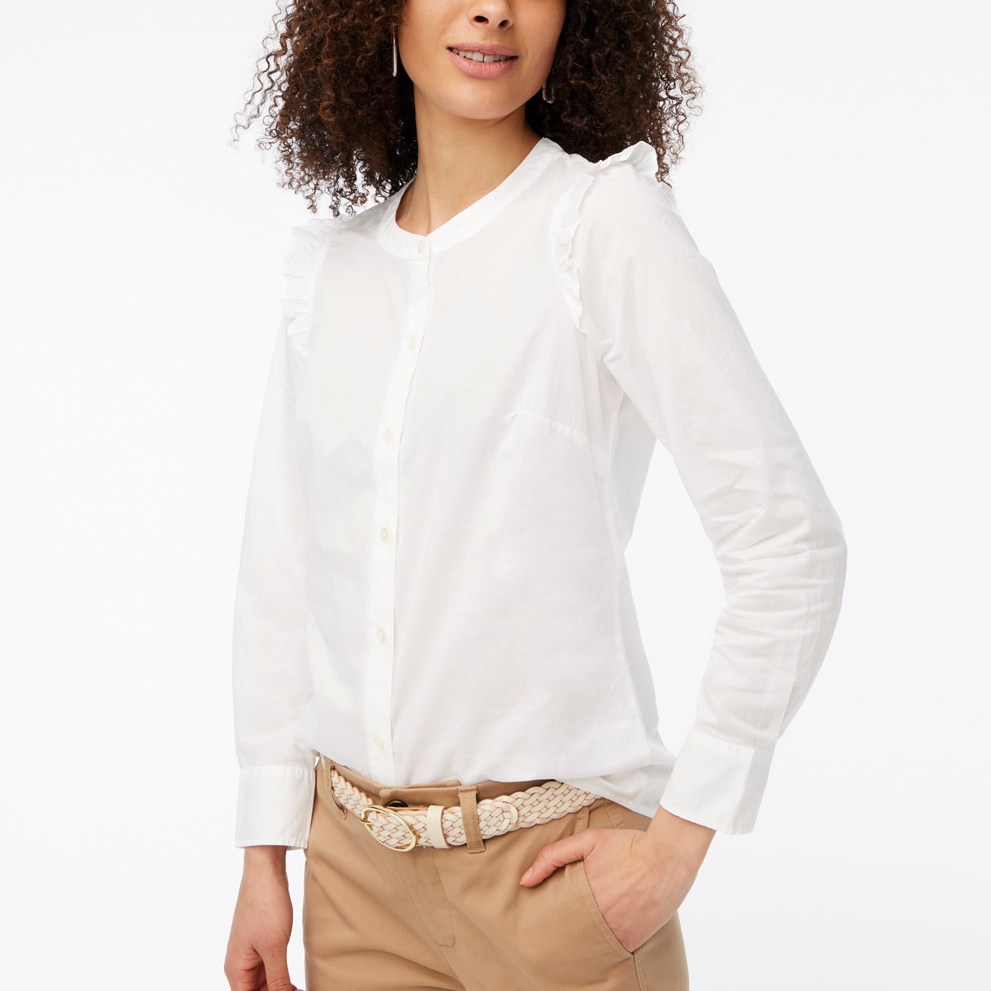 Ruffle button-up shirt in signature fit