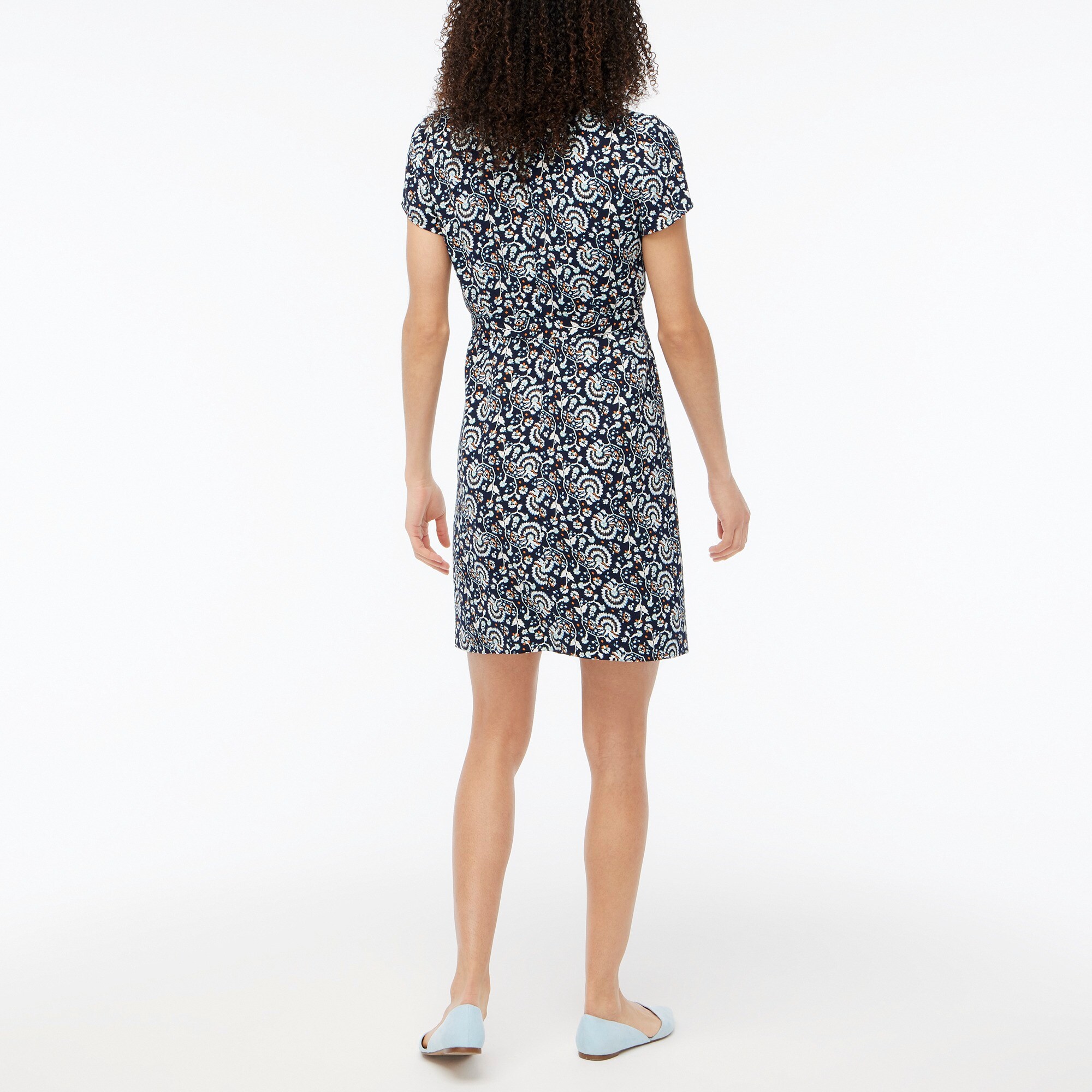 Short-sleeve belted suiting dress