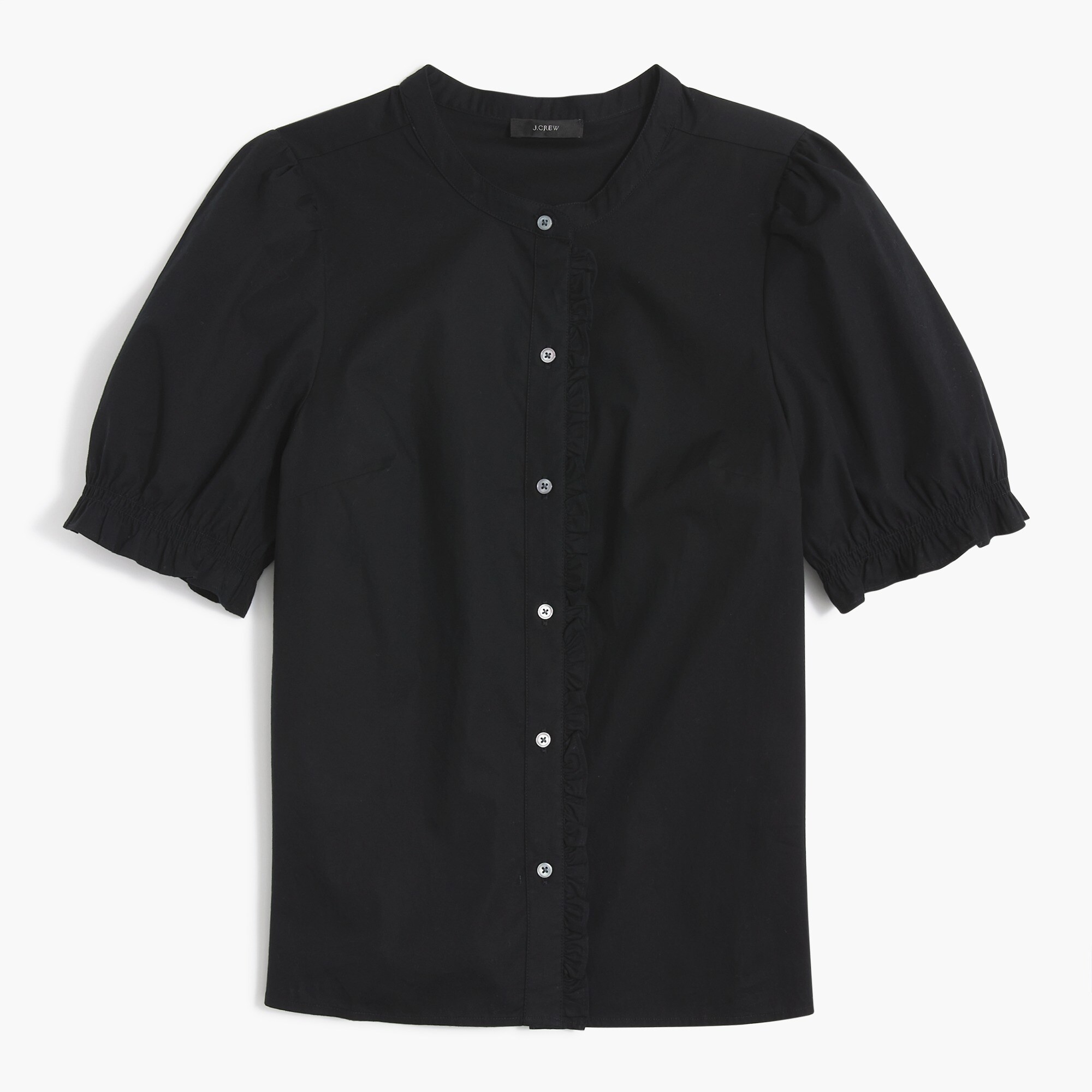 Ruffleneck cotton-blend poplin top