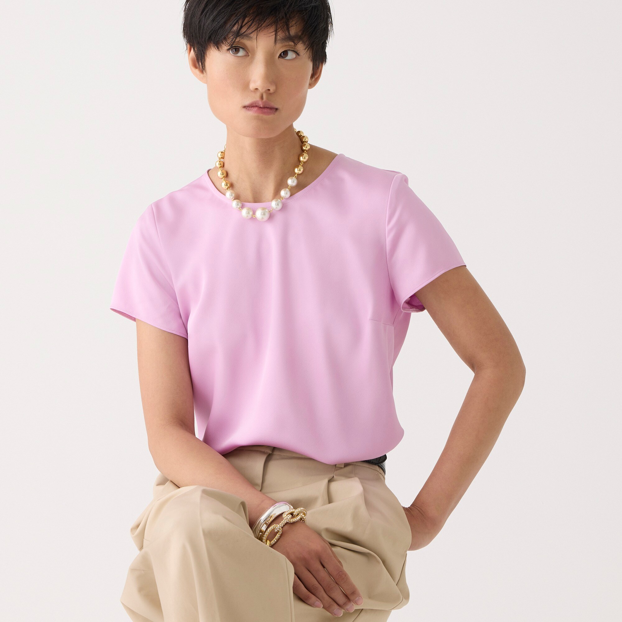 J.Crew: Short-sleeve Button-back Top In Everyday Crepe For Women