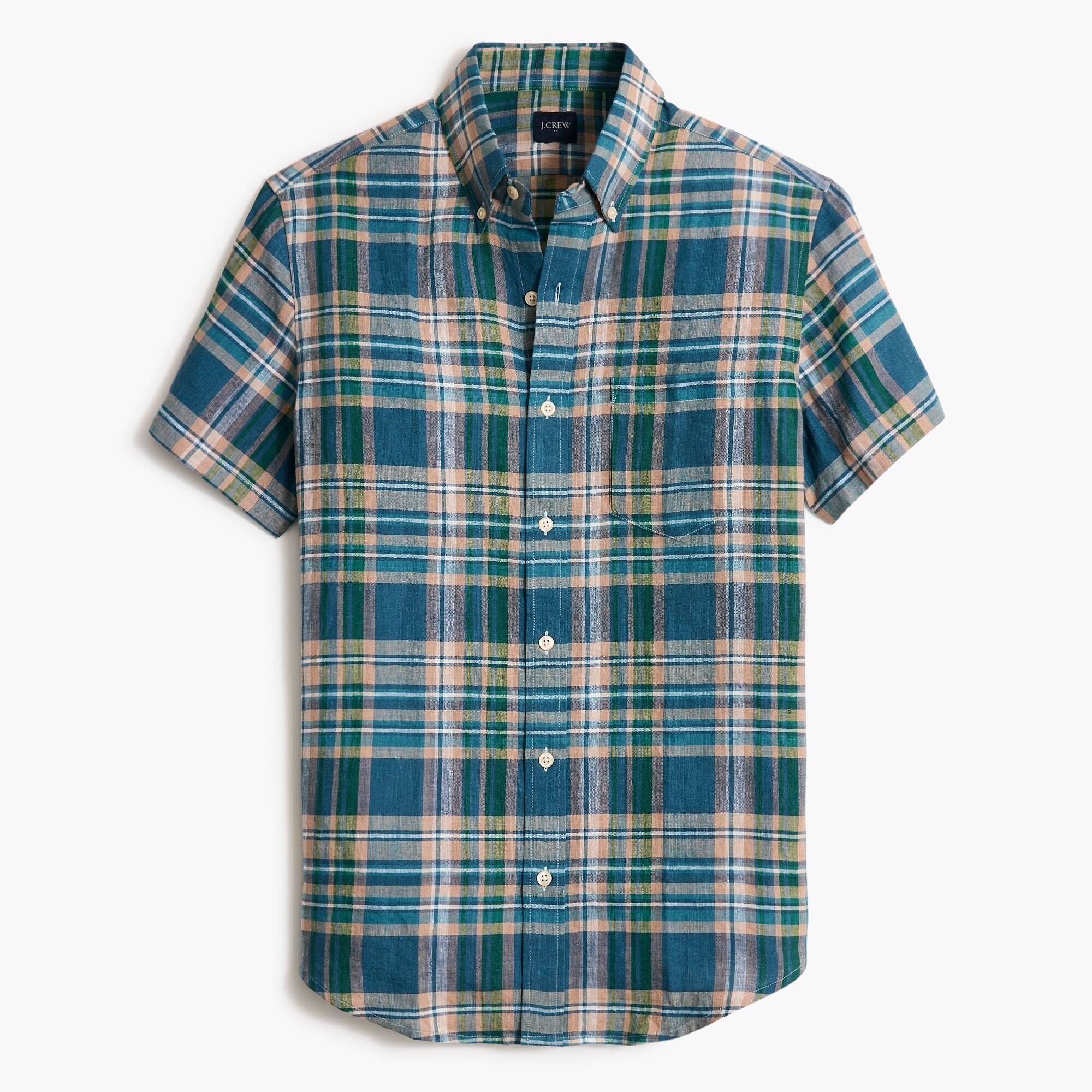 Factory Plaid Short sleeve Slim Linen blend Shirt For Men