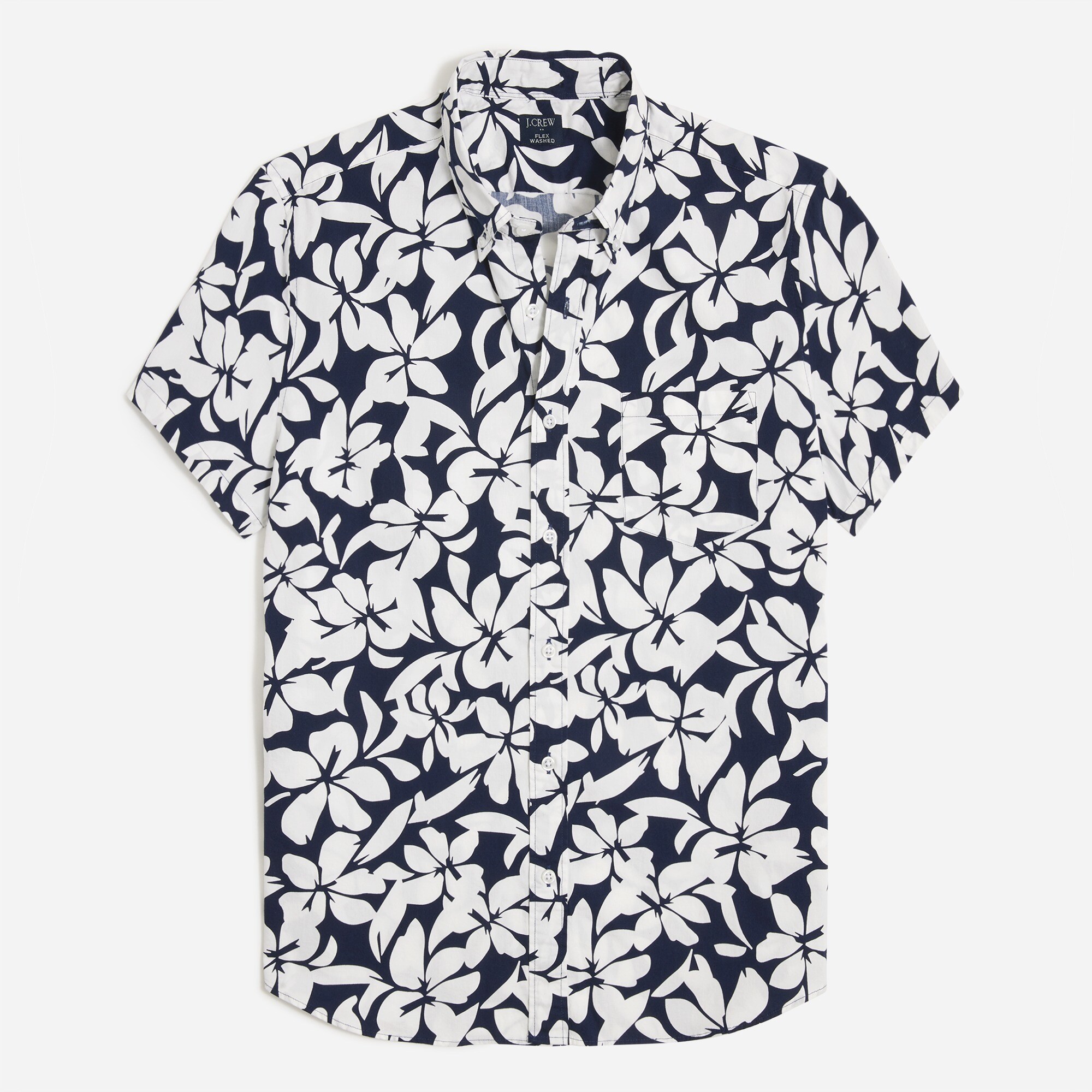 factory: printed short-sleeve slim flex casual shirt for men