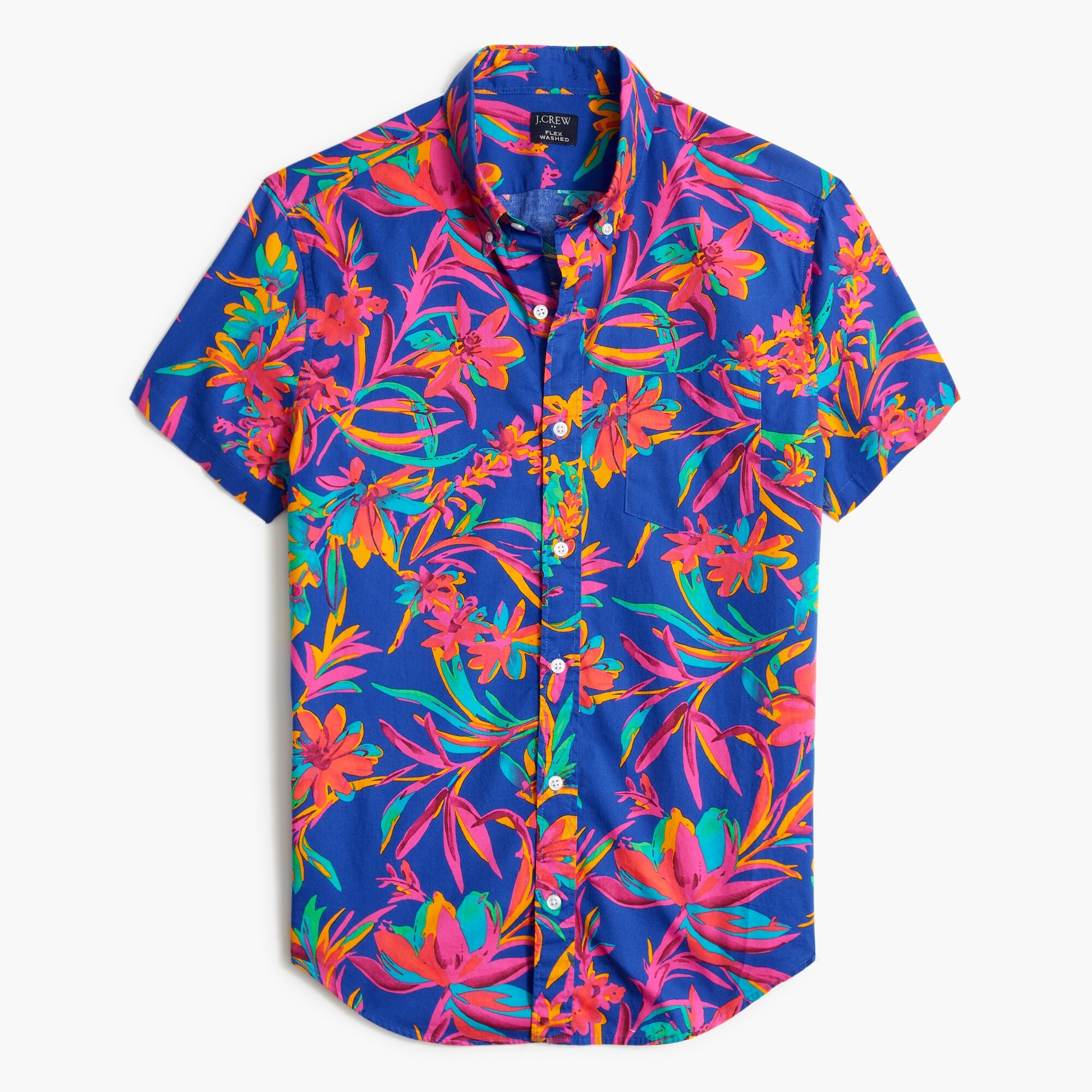 factory: printed short-sleeve slim flex casual shirt for men