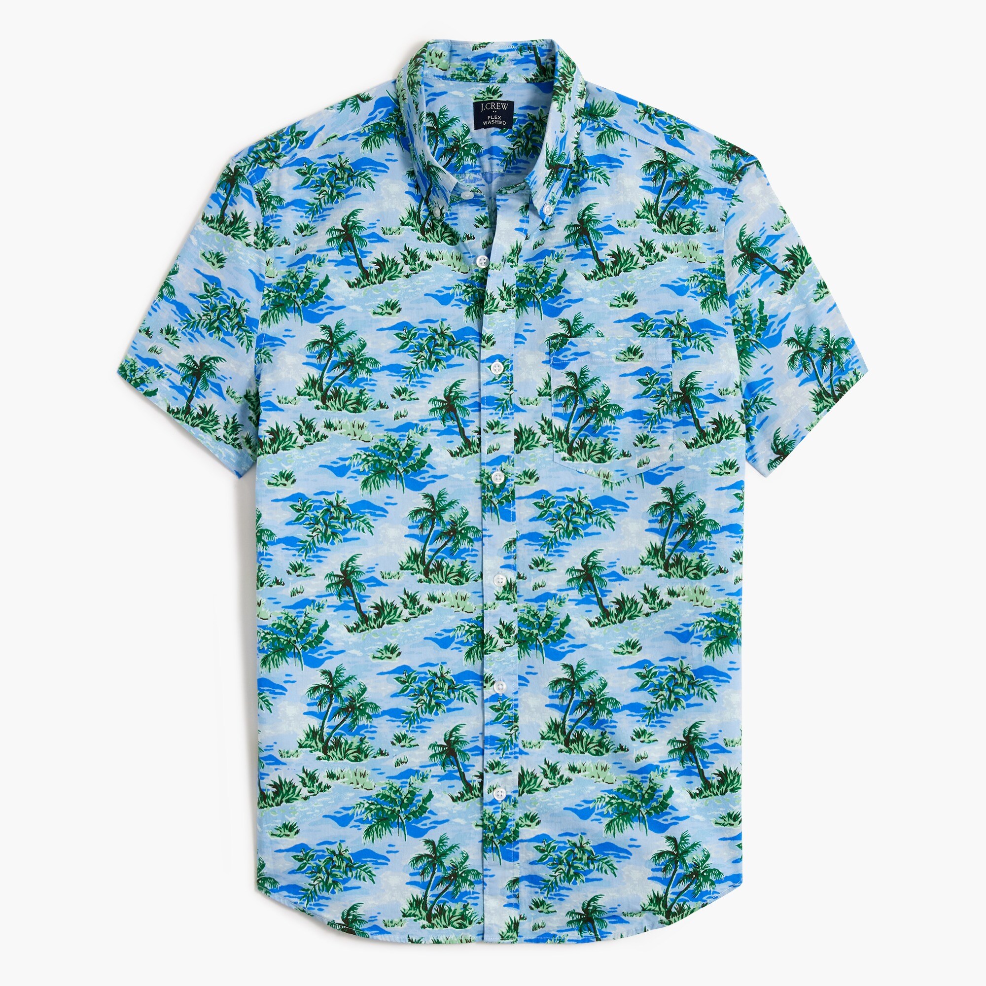 factory: printed short-sleeve slim flex casual shirt for men