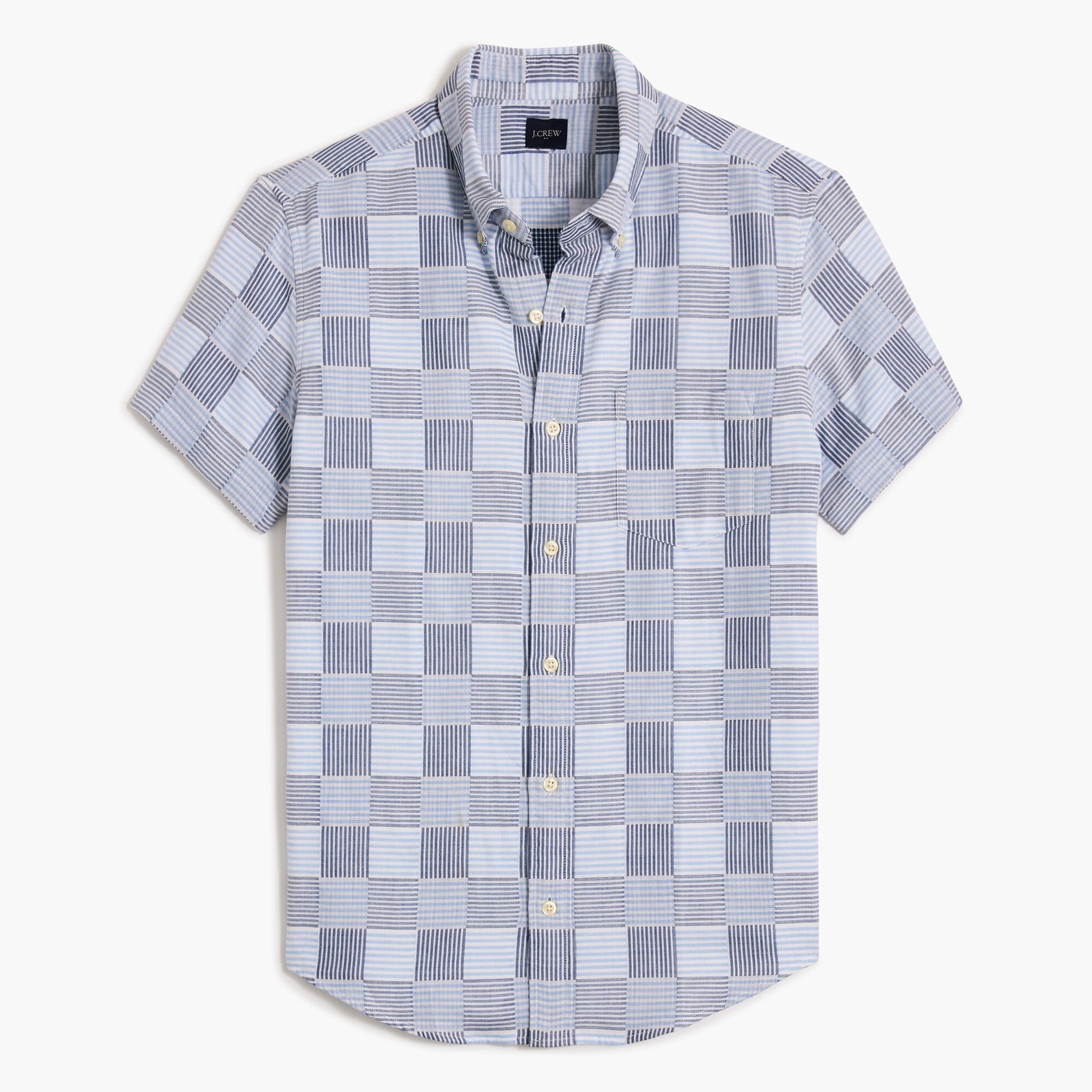 factory: patchwork short-sleeve slim casual shirt for men