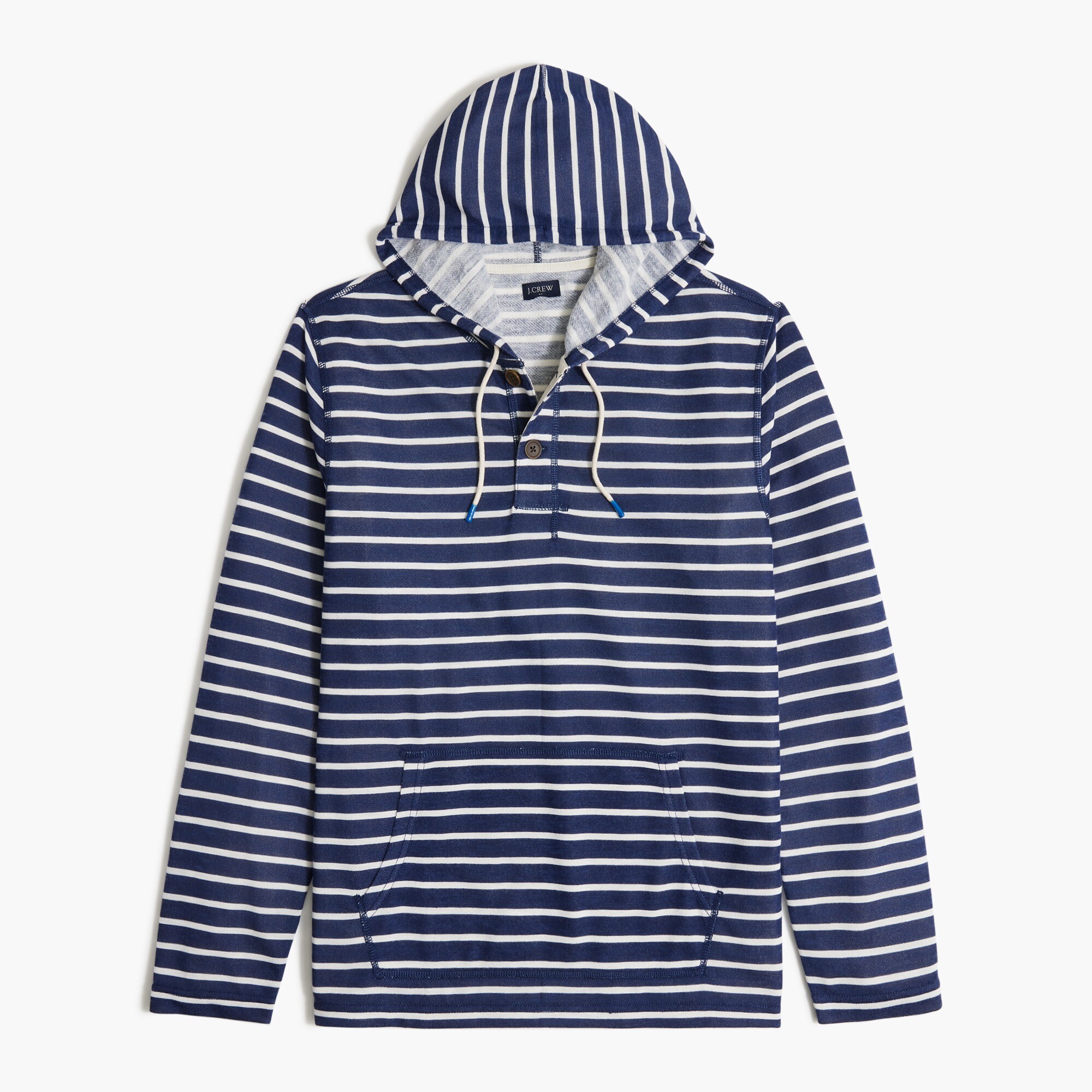 striped slub terry henley hoodie for men