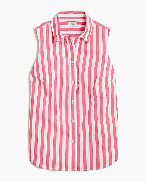  Sleeveless cotton-blend poplin shirt in signature fit