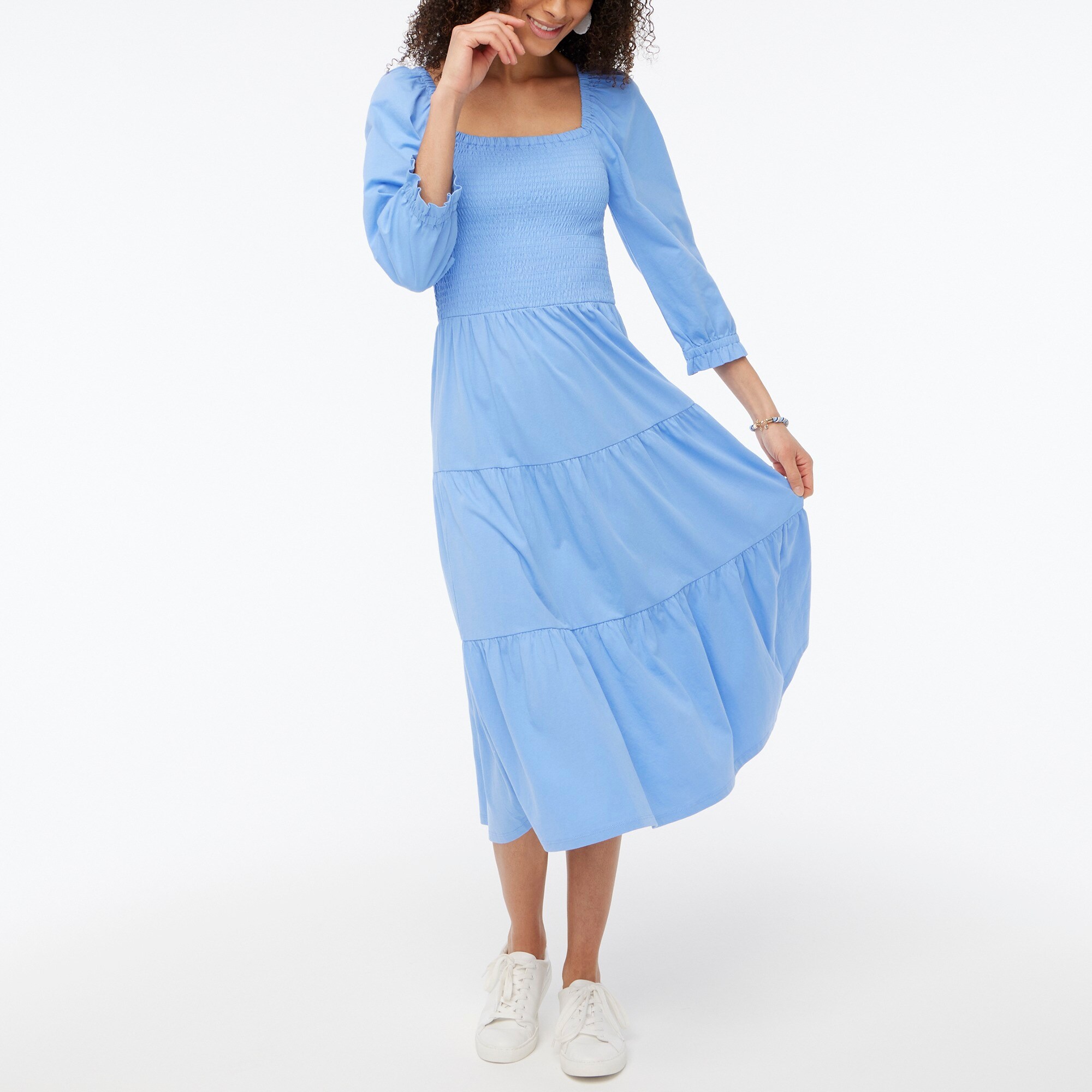 factory: tiered smocked midi dress for women, right side, view zoomed