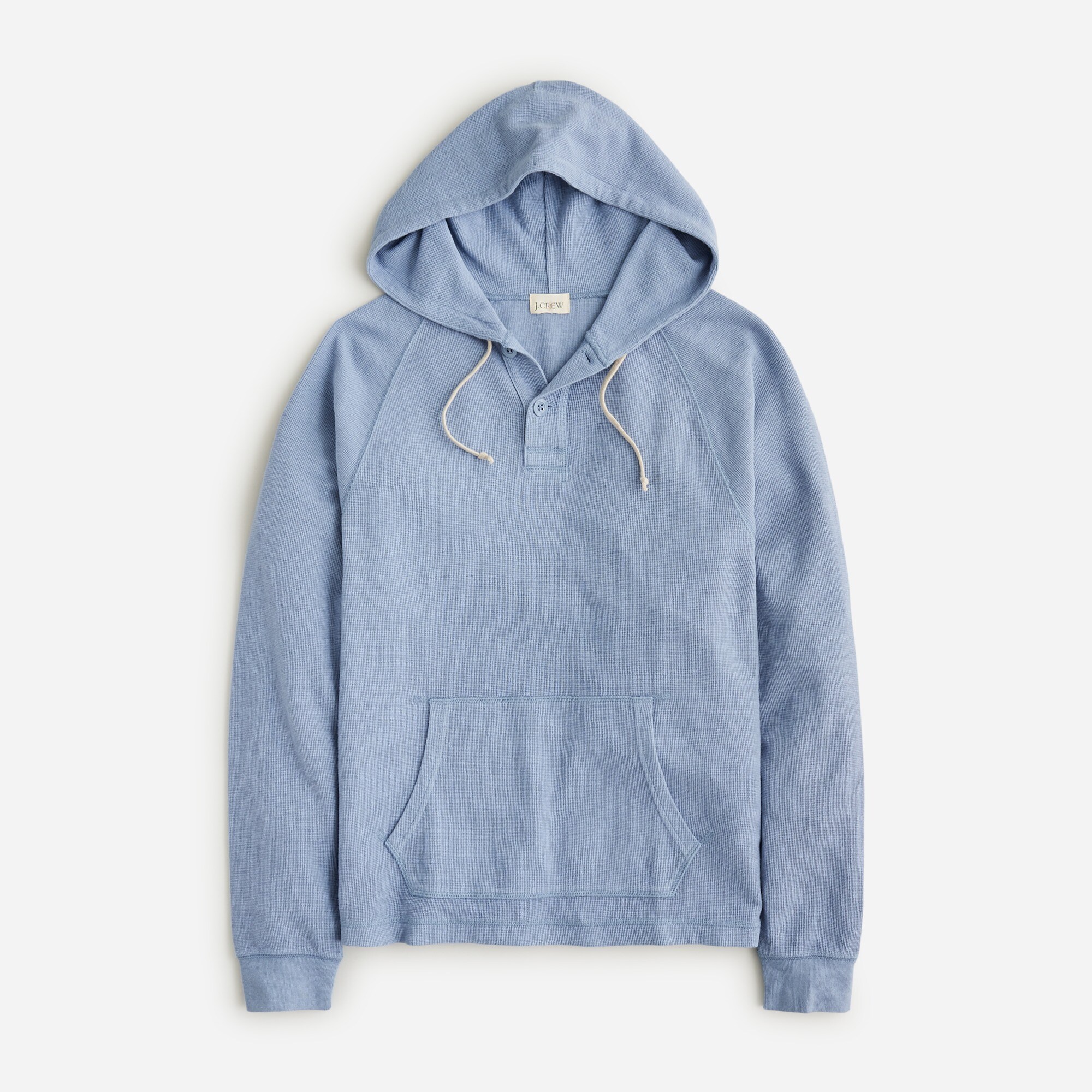  Beach thermal henley hoodie in linen-cotton blend