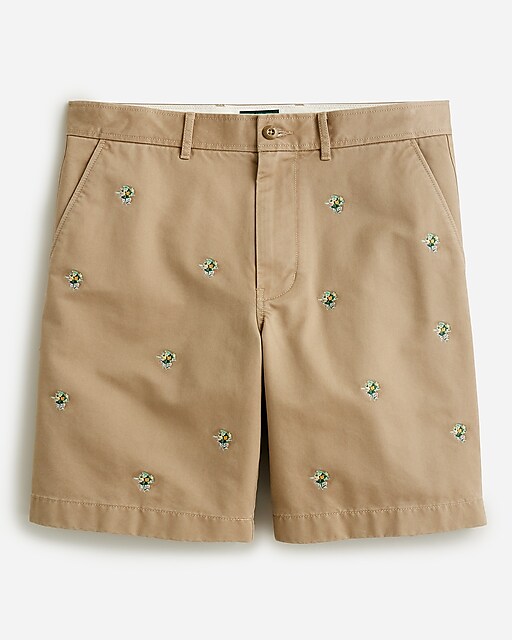  9&apos;&apos; Relaxed-fit chino short with flower embroidery