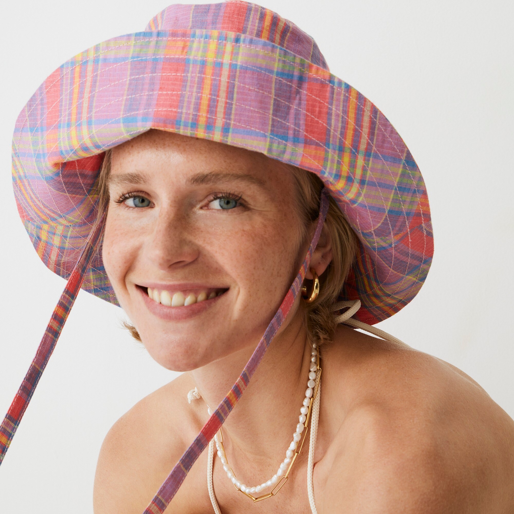 J.Crew Madras Bucket Hat With Ties For Women