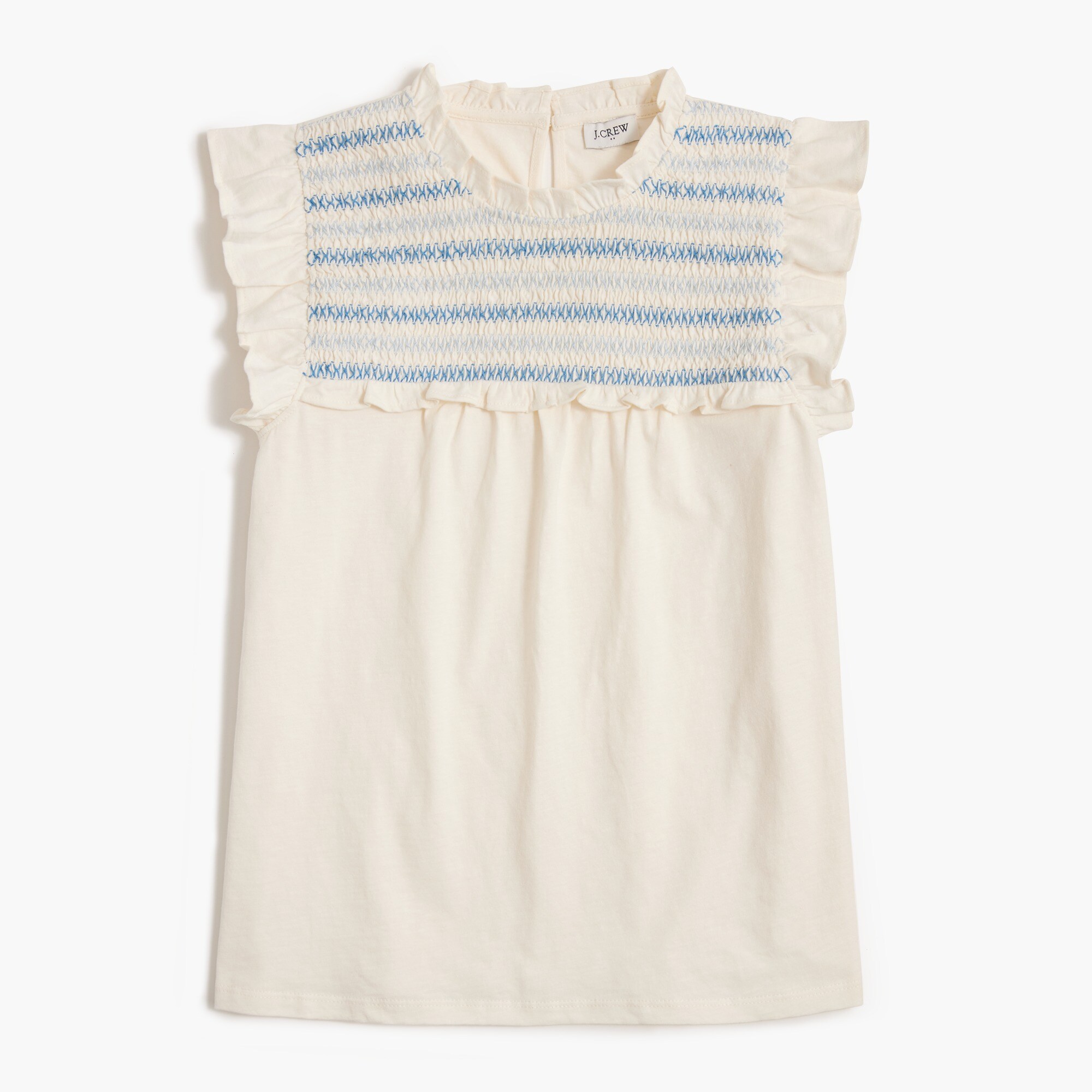 Ruffle-sleeve smocked top
