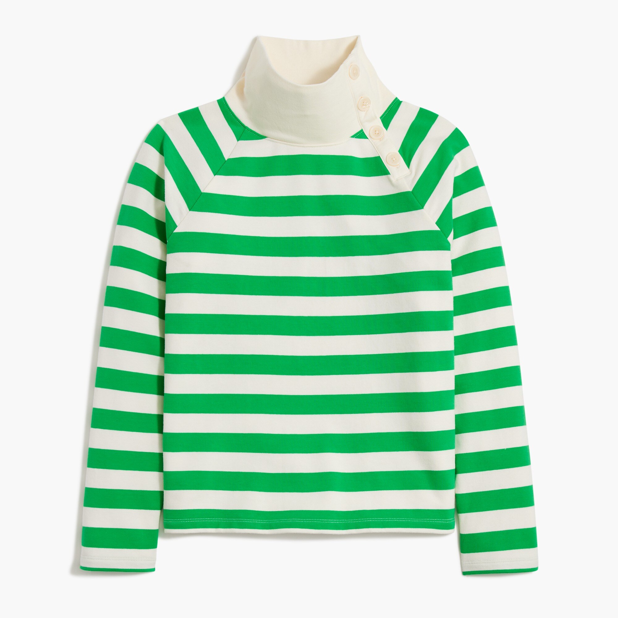 Striped wide button-collar pullover sweatshirt in lightweight terry